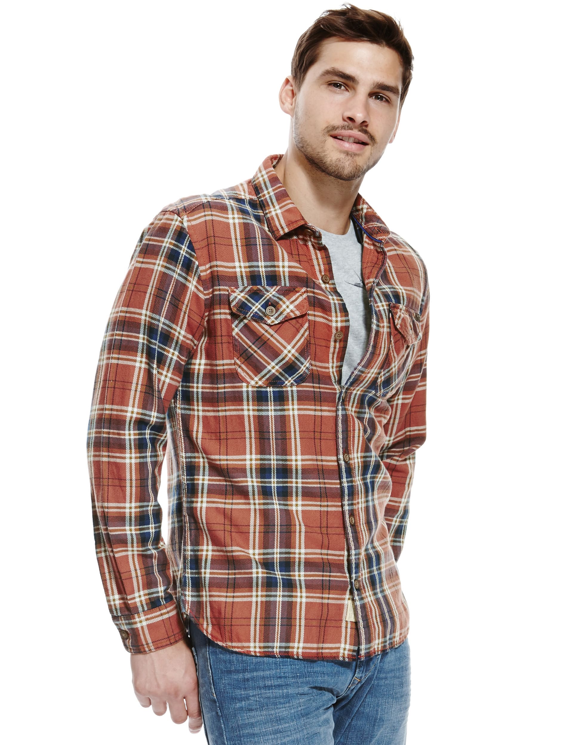 Pure Cotton Tailored Fit Checked Twill Shirt Image 2 of 3