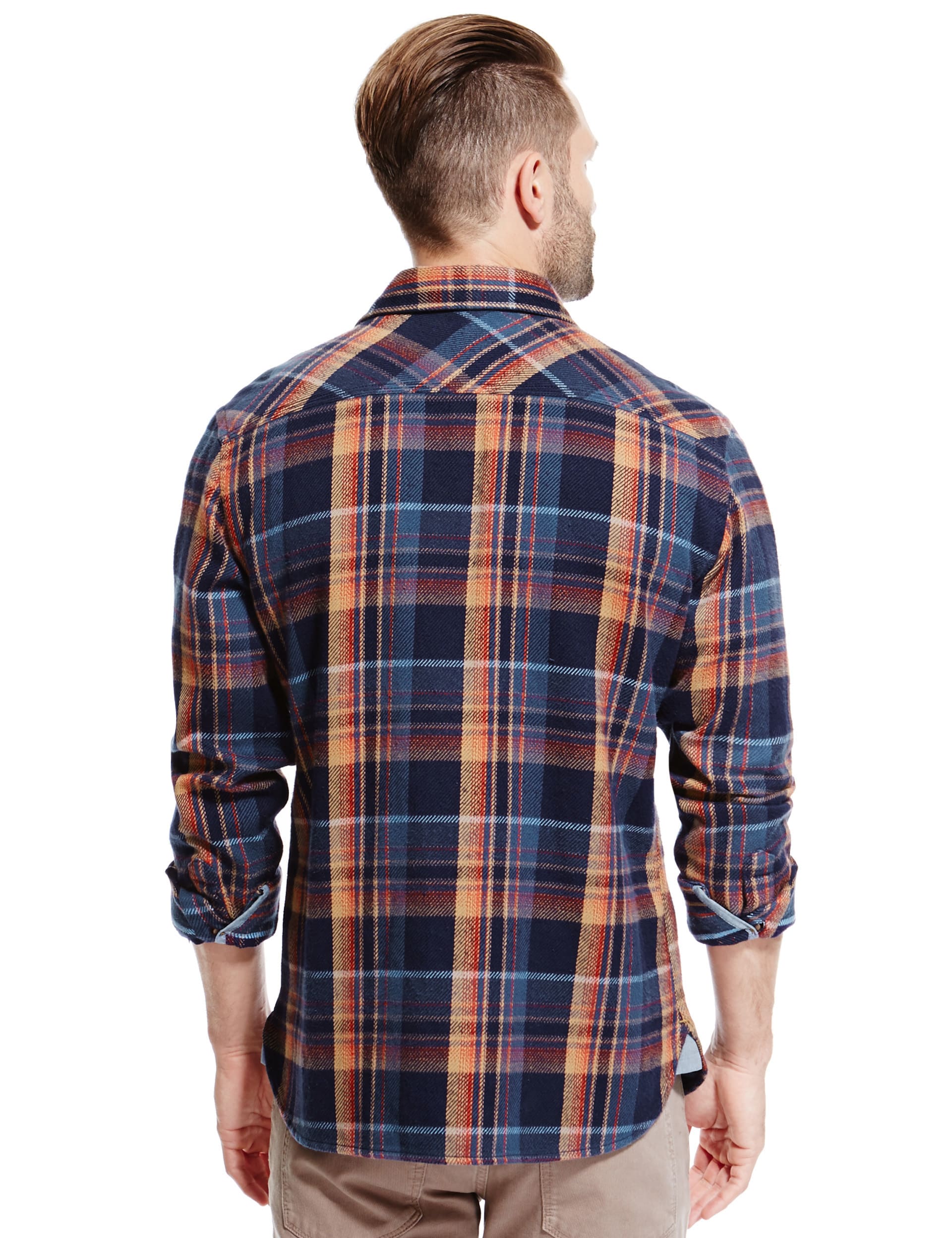 Pure Cotton Tailored Fit Laundered Checked Shirt Image 2 of 4