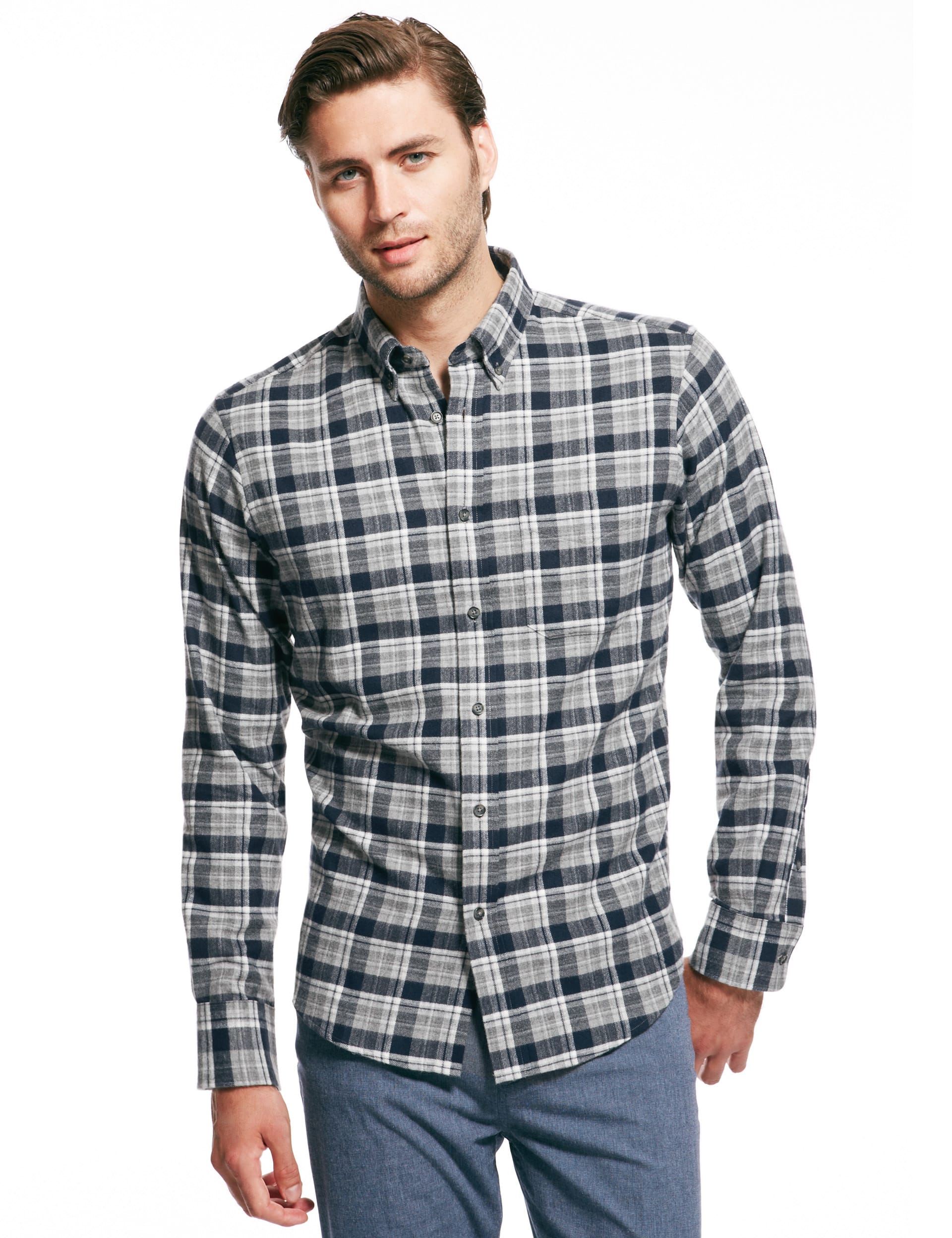 Pure Cotton Thermal Flannel Checked Marl Shirt Image 2 of 3
