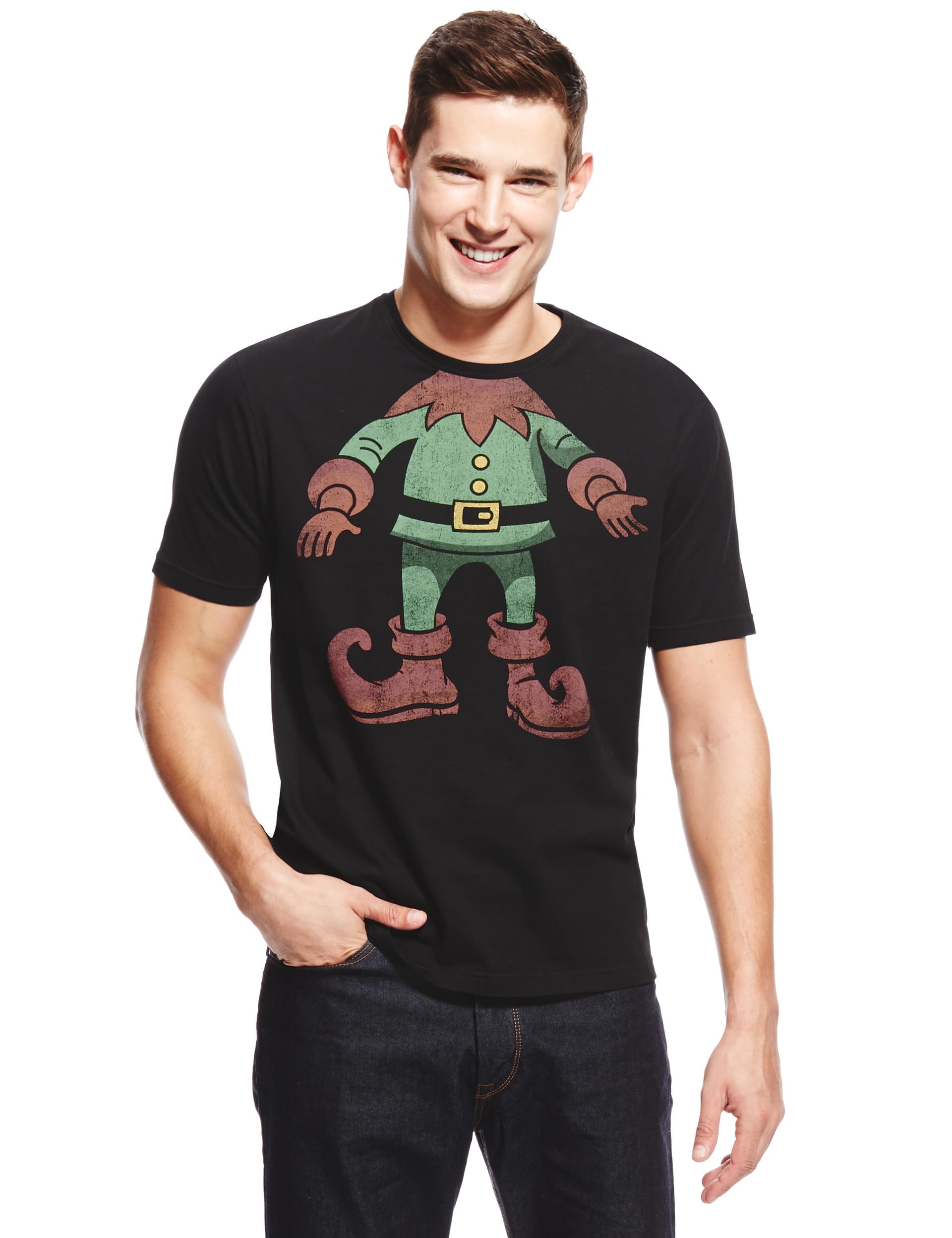 Pure Cotton Christmas Elf T-Shirt Image 2 of 3