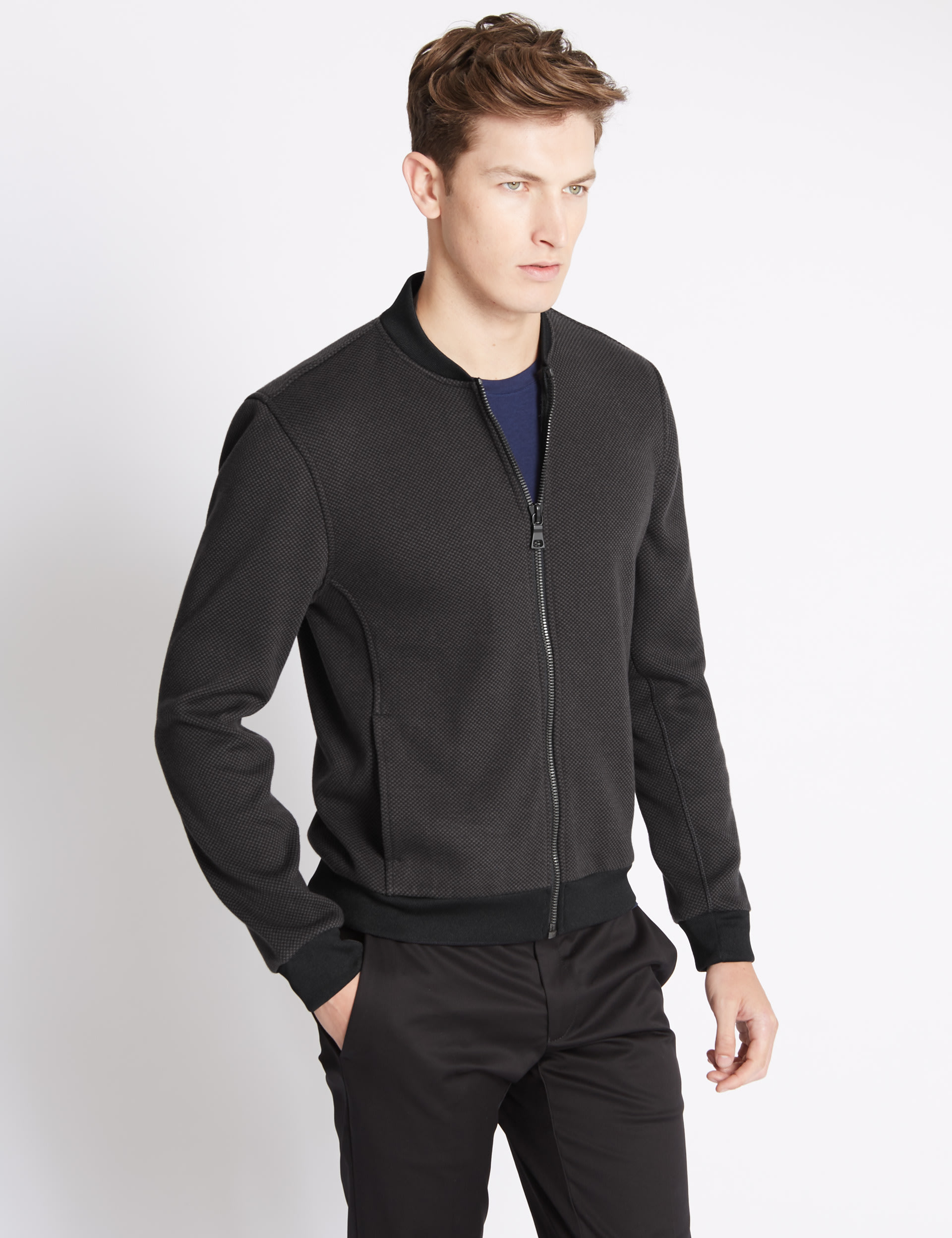 Tailored Fit Textured Baseball Fleece Top Image 2 of 5
