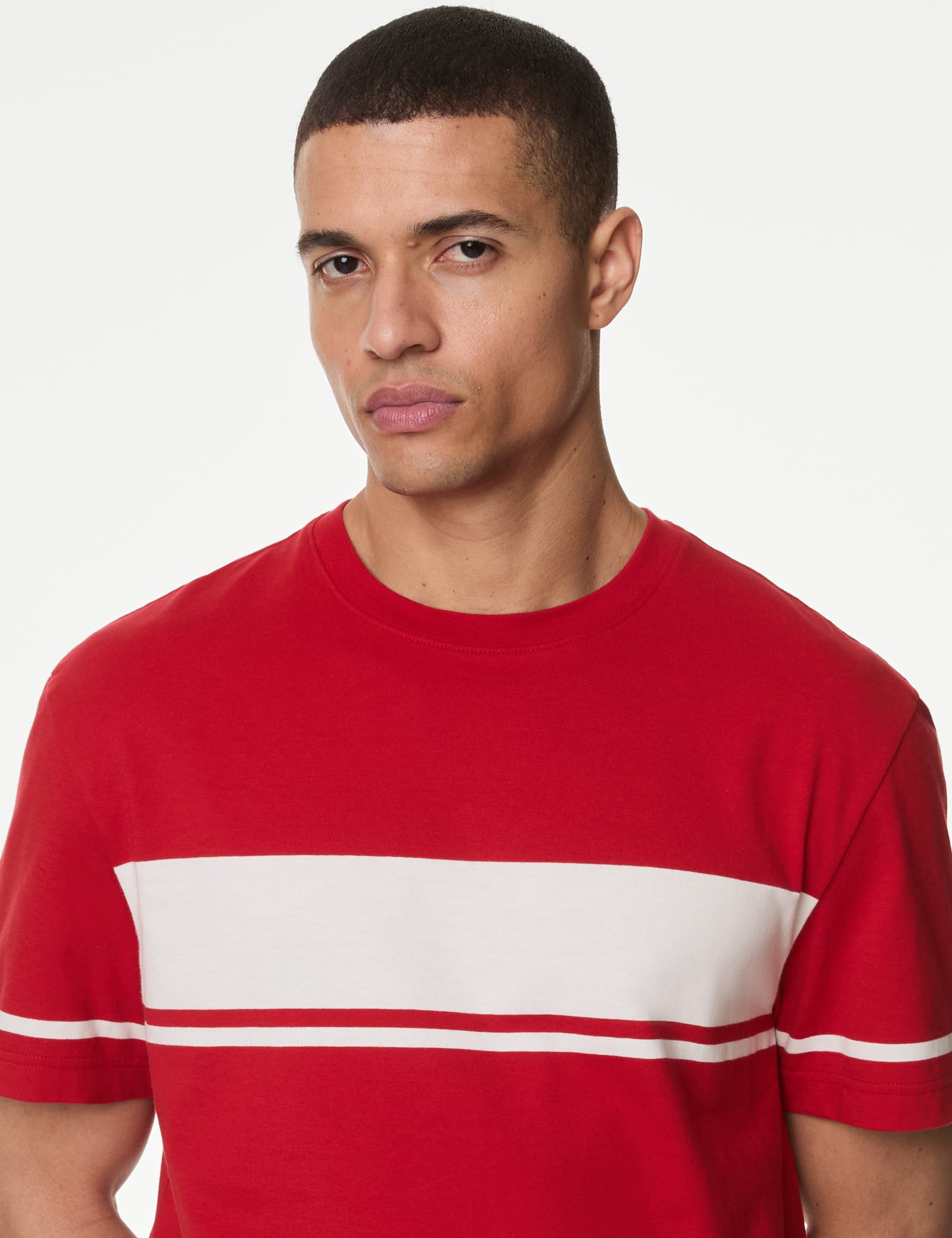Pure Cotton Crew Neck Chest Stripe TShirt M&S Collection M&S