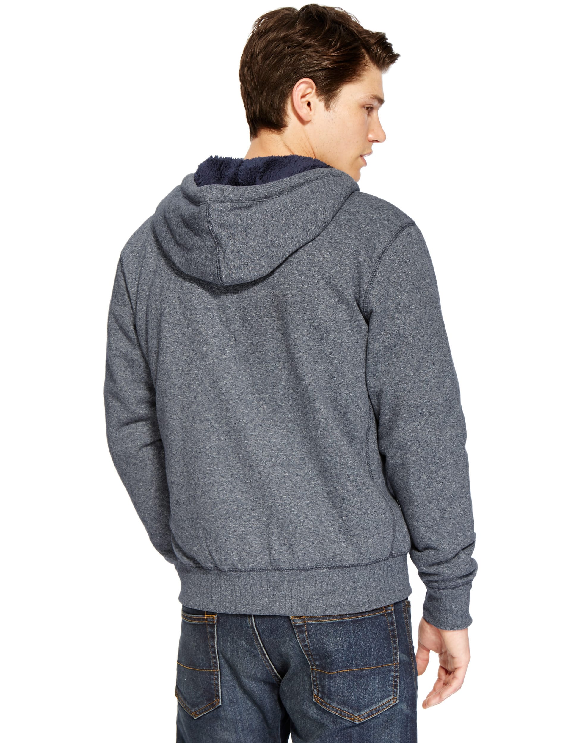 Cotton Rich Tailored Fit Hooded Fleece Top Image 2 of 3