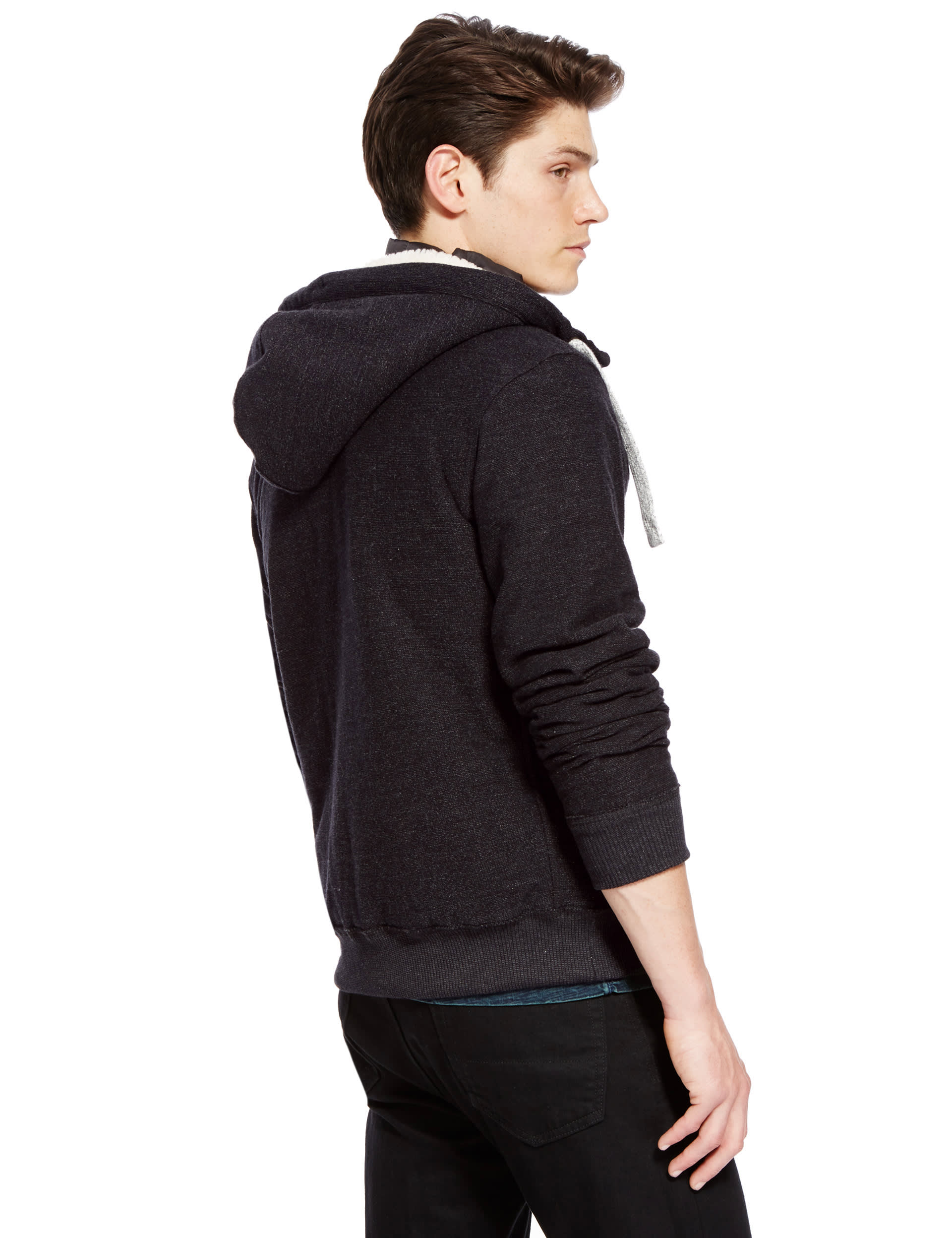 Pure Cotton Tailored Fit Hooded Fleece Top Image 2 of 4