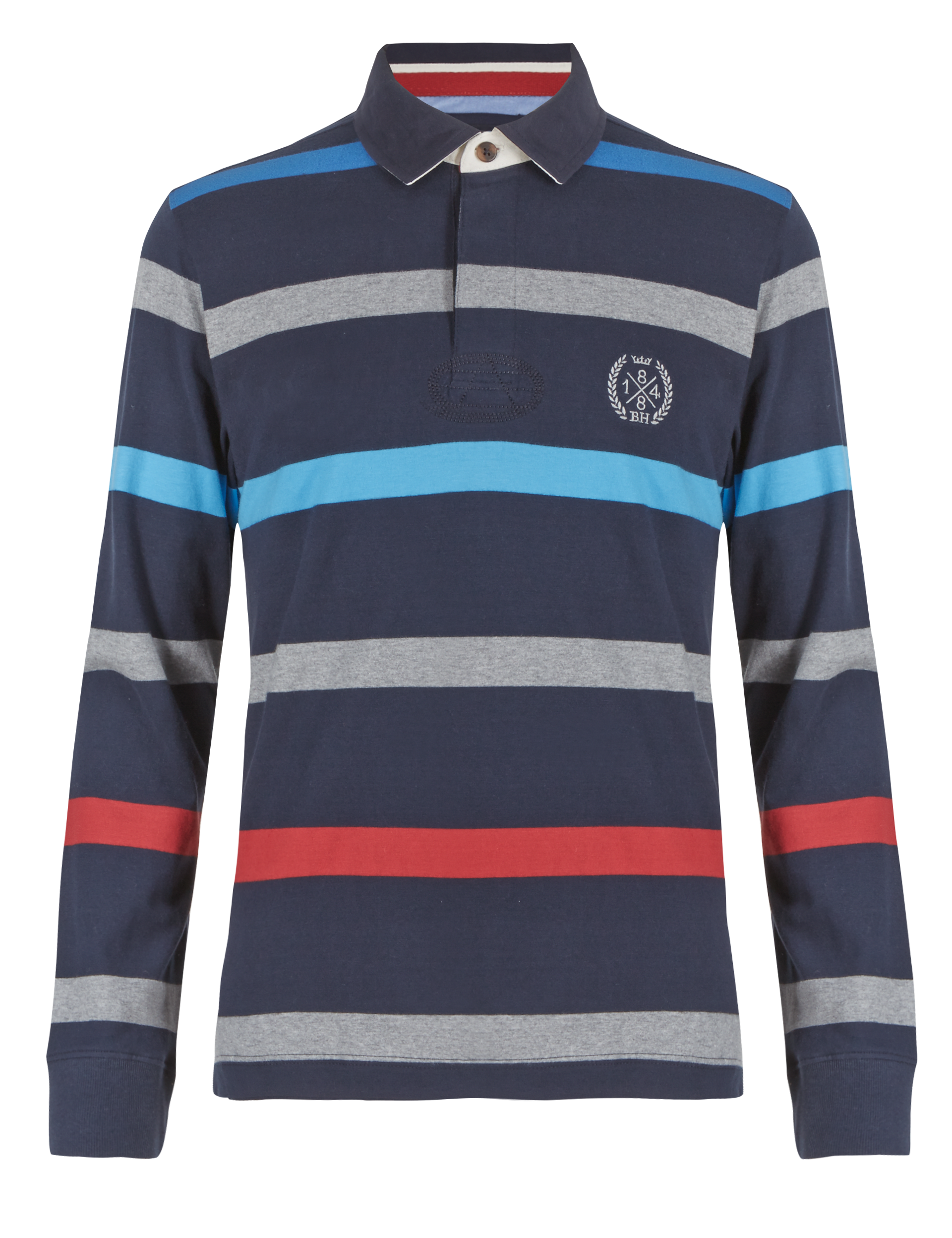 Pure Cotton Slim Fit Multi-Striped Rugby Top Image 1 of 2
