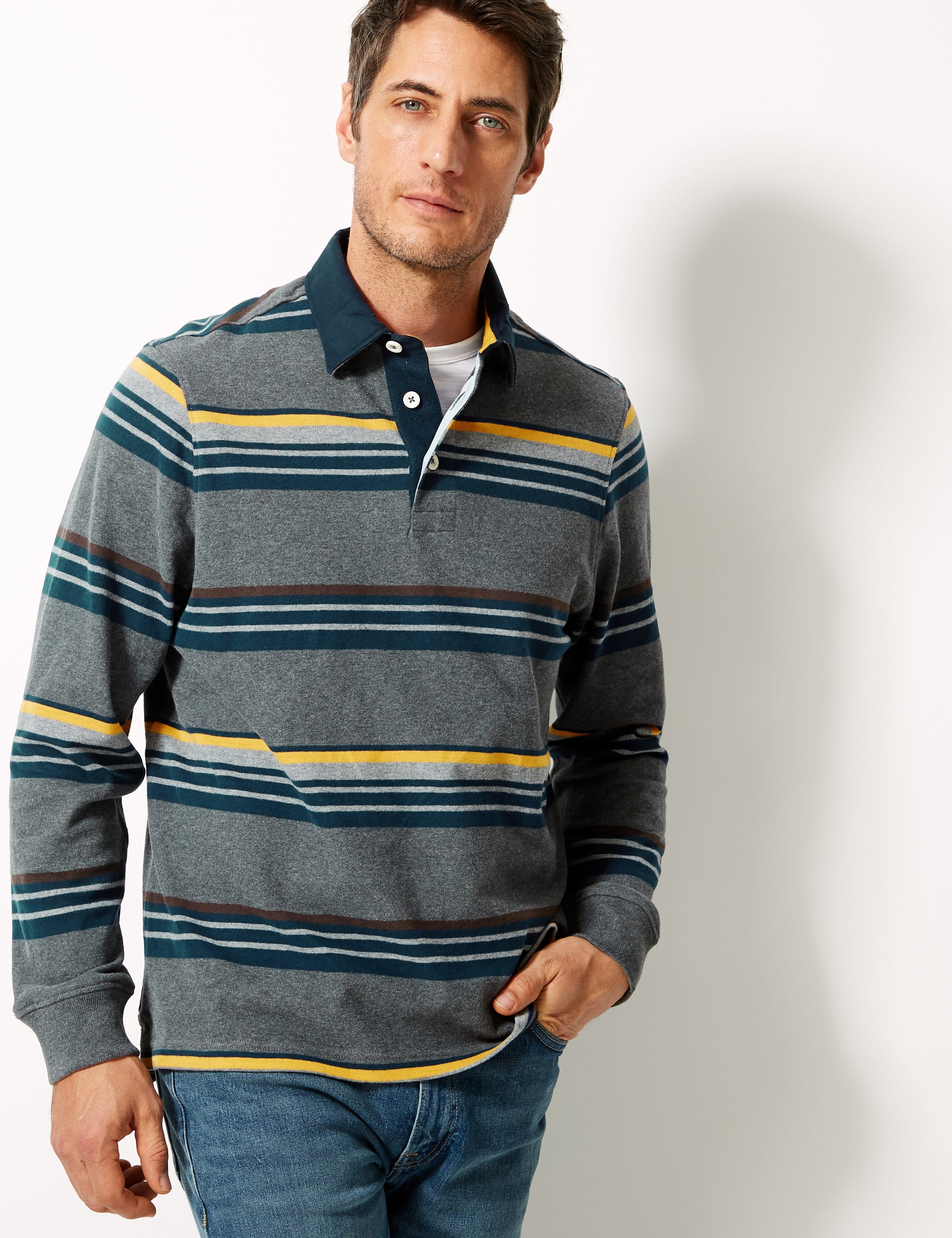 Pure Cotton Striped Rugby Top | Blue Harbour | M&S IE