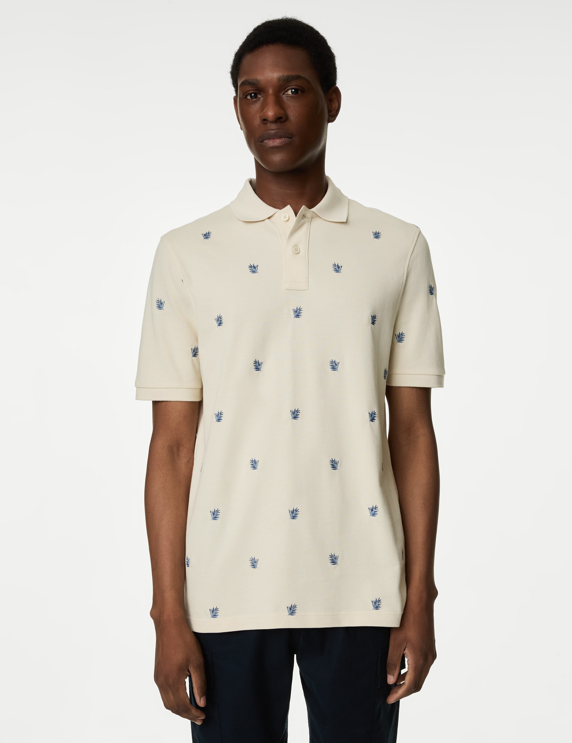 Pure Cotton Embroidered Leaf Polo Shirt