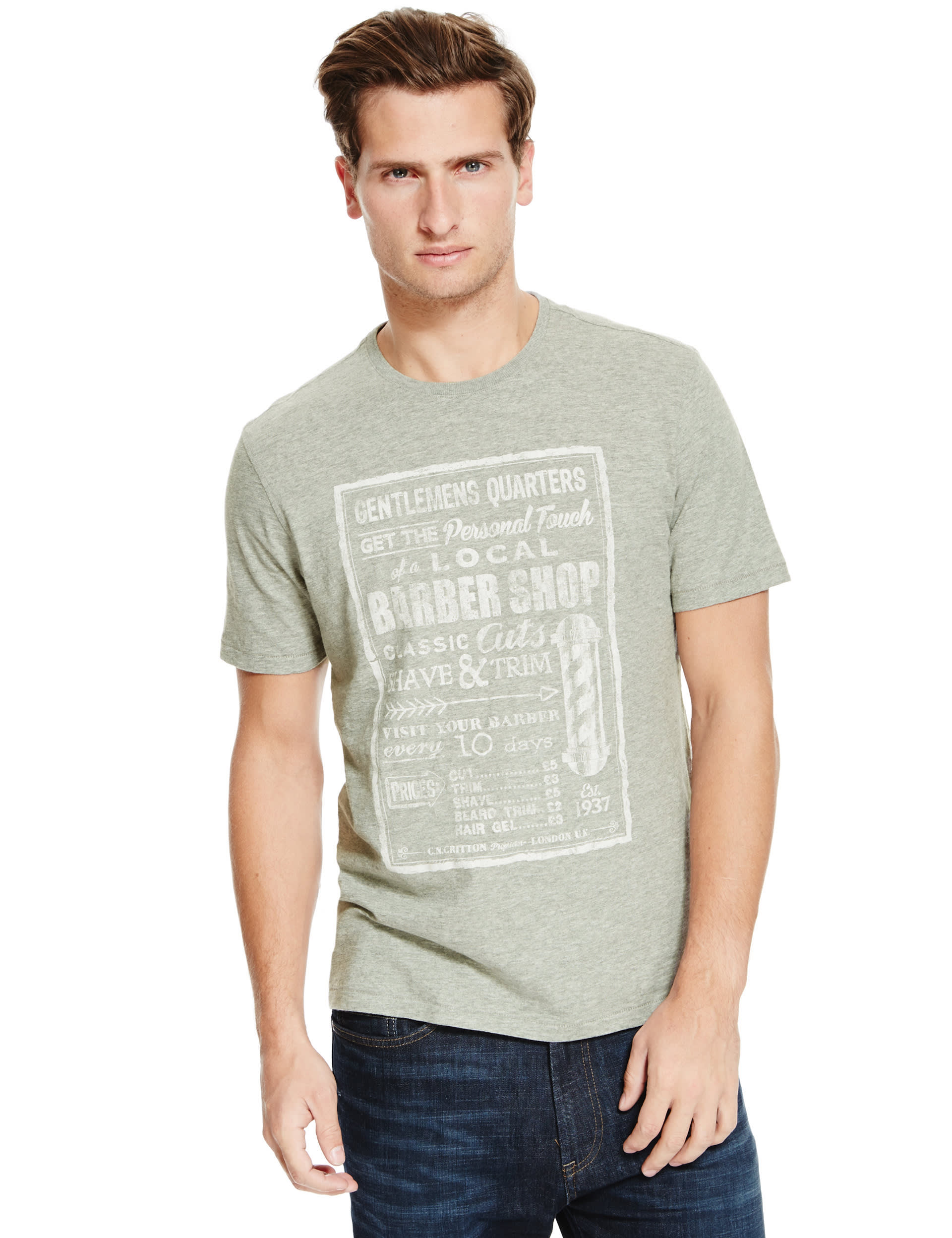 Pure Cotton Tailored Fit Barber Shop Print T-Shirt Image 2 of 3