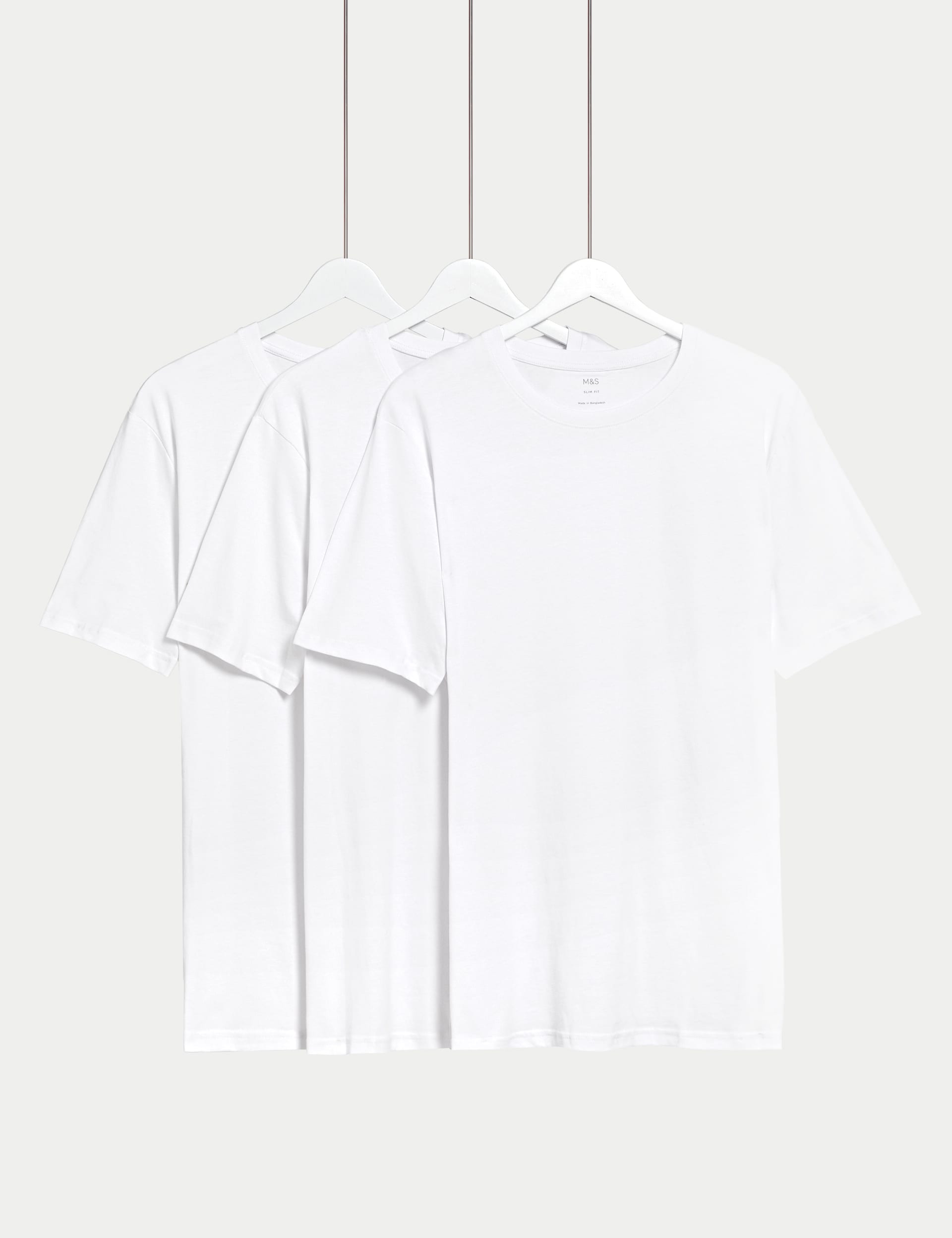 3pk Slim Fit Pure Cotton Crew Neck T-Shirts