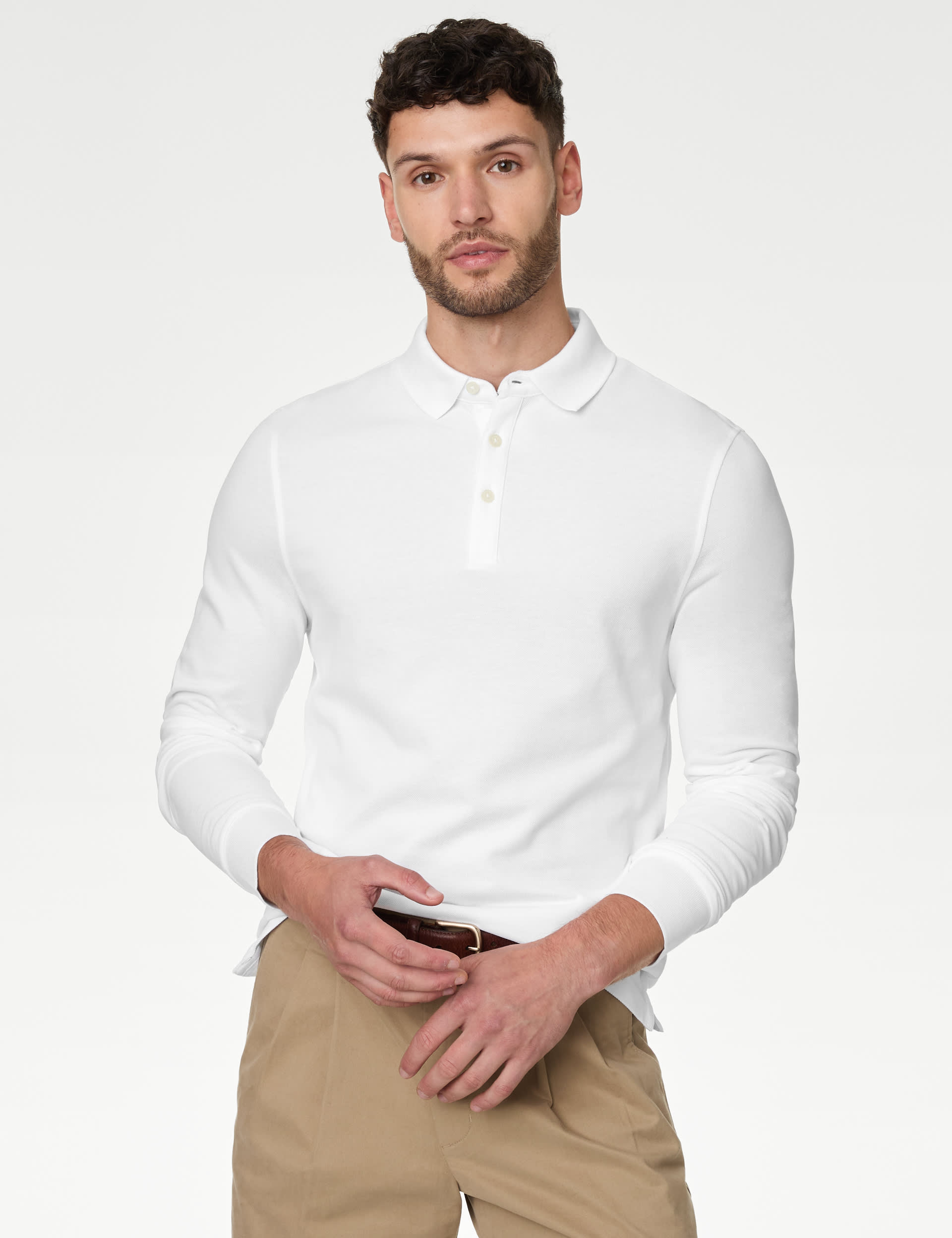 2pk Pure Cotton Long Sleeve Polo Shirts