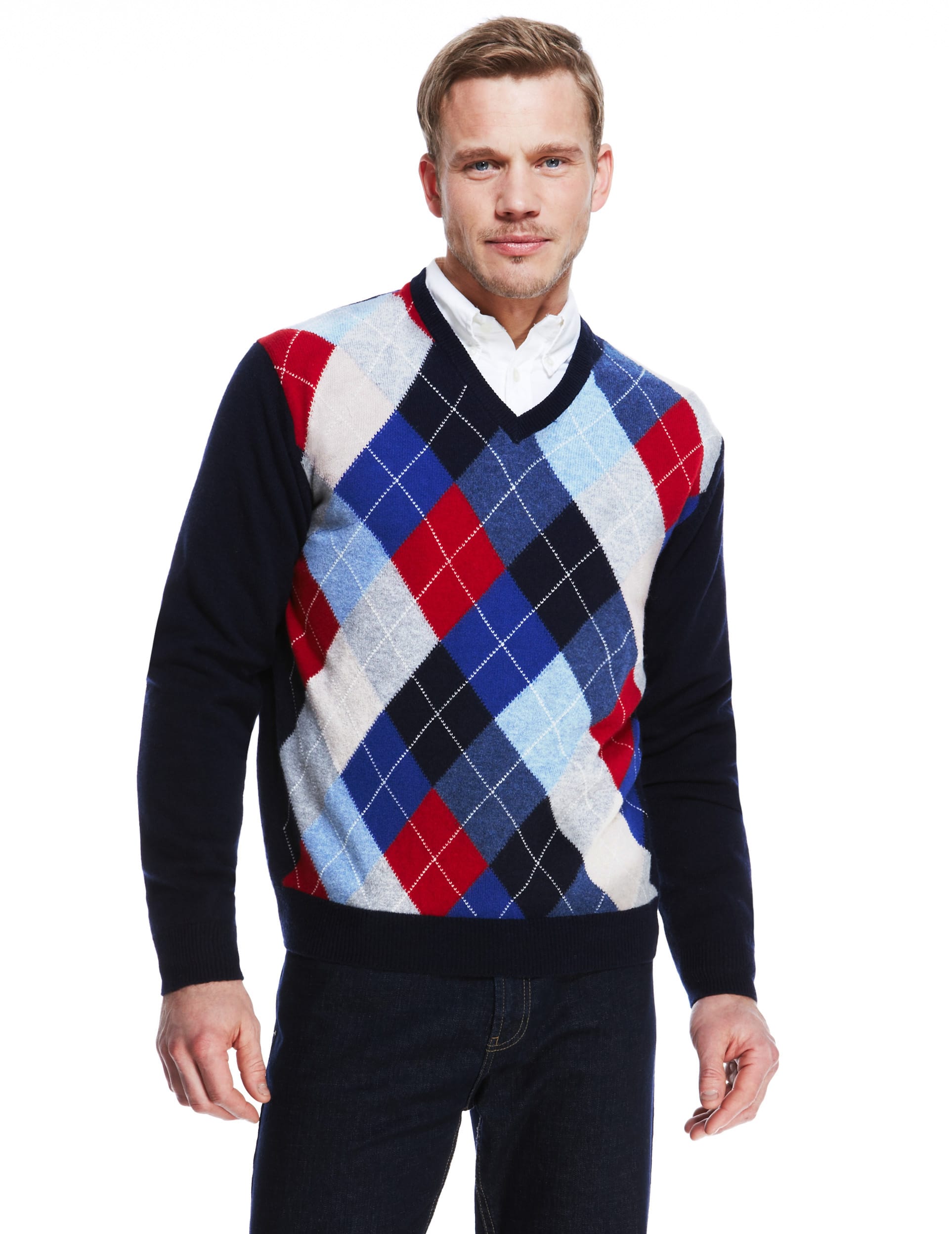 Extrafine Pure Lambswool Argyle Jumper Blue Harbour M S