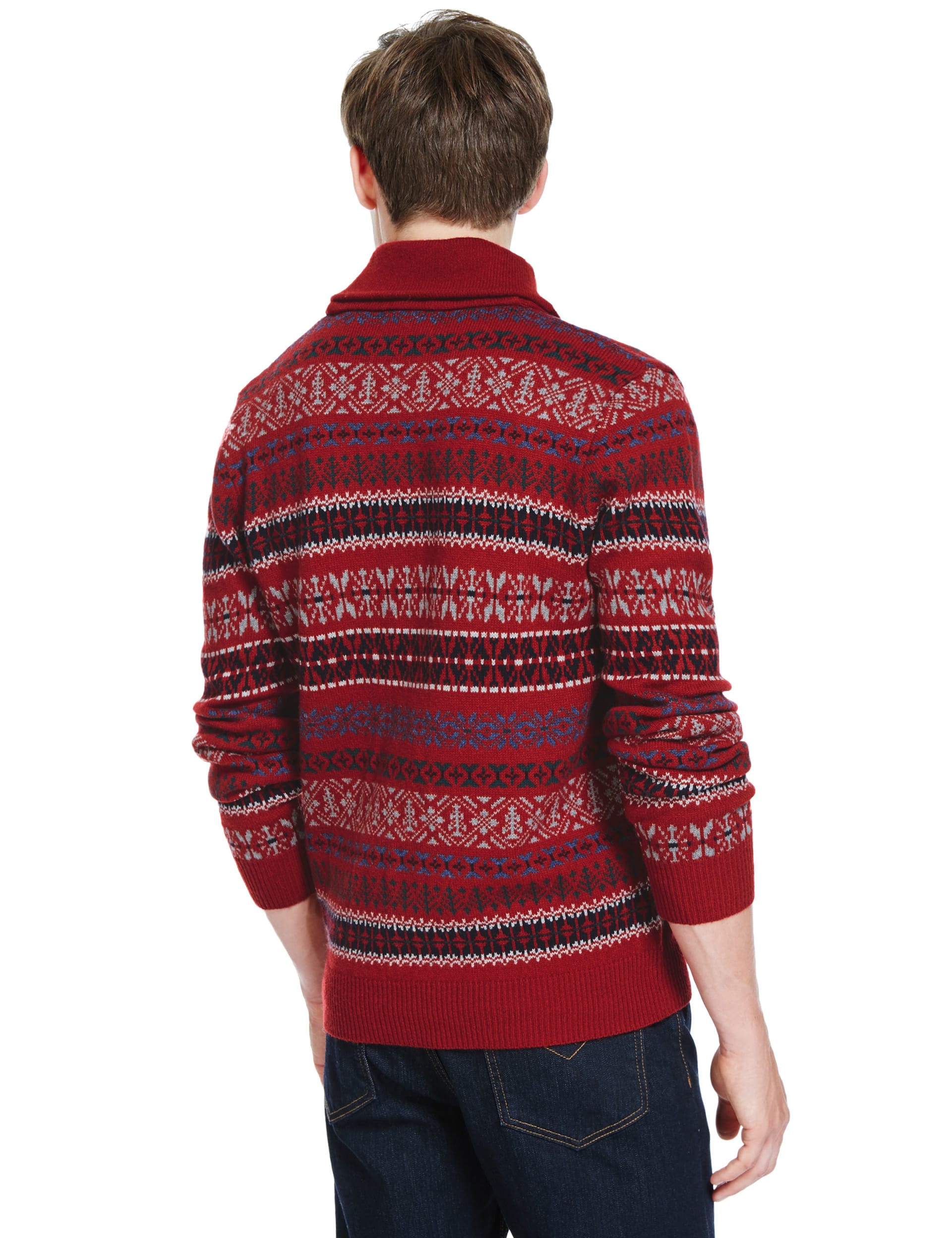Wool Blend Fair Isle Shawl Neck Jumper Image 2 of 3
