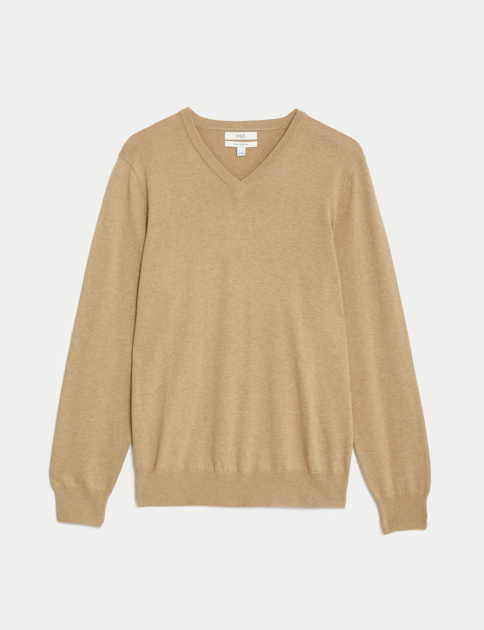 Pure Cotton V-Neck Knitted Jumper