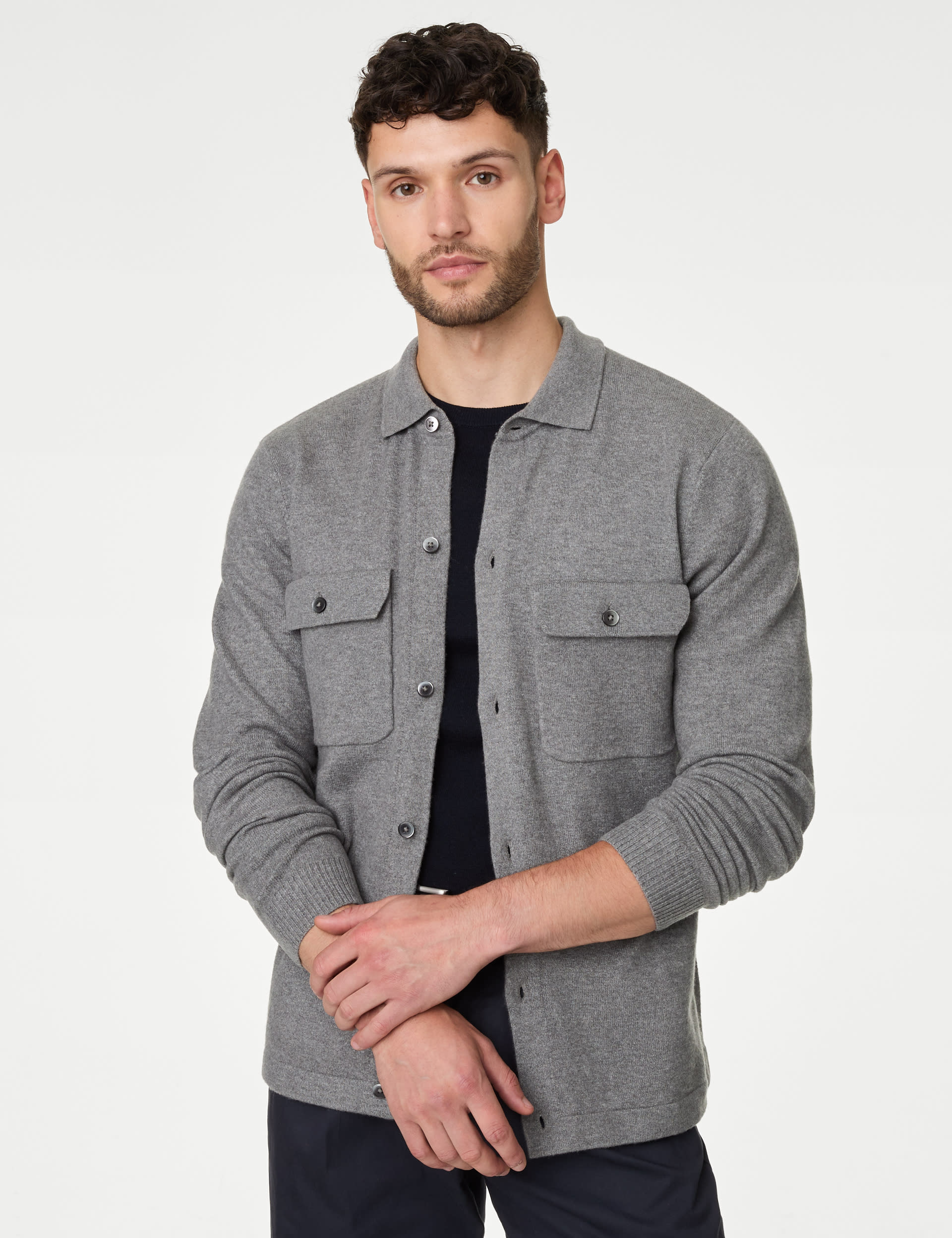 Men's Grey Knitted Textured Jacket