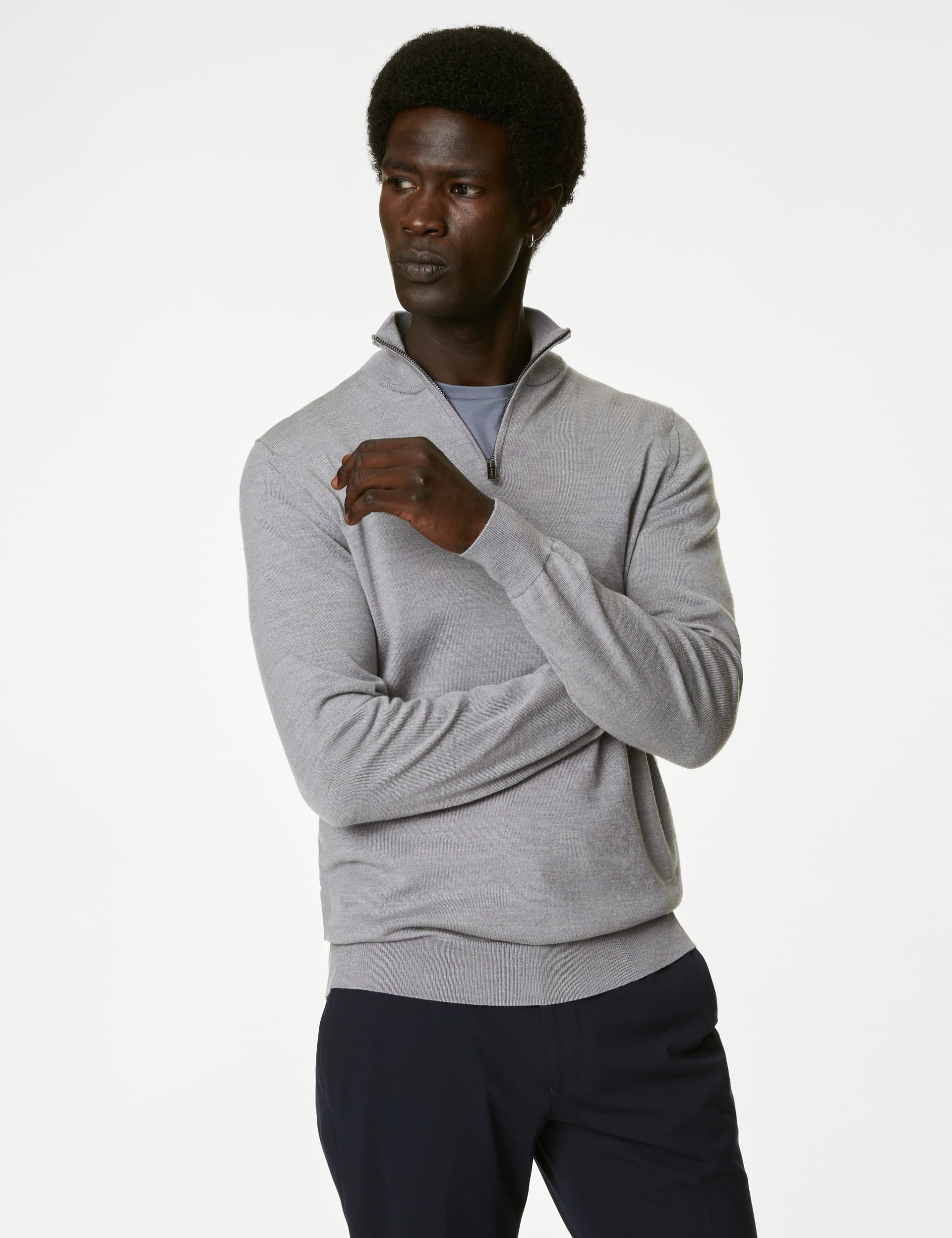 Pure Extra Fine Merino Wool Half Zip Jumper