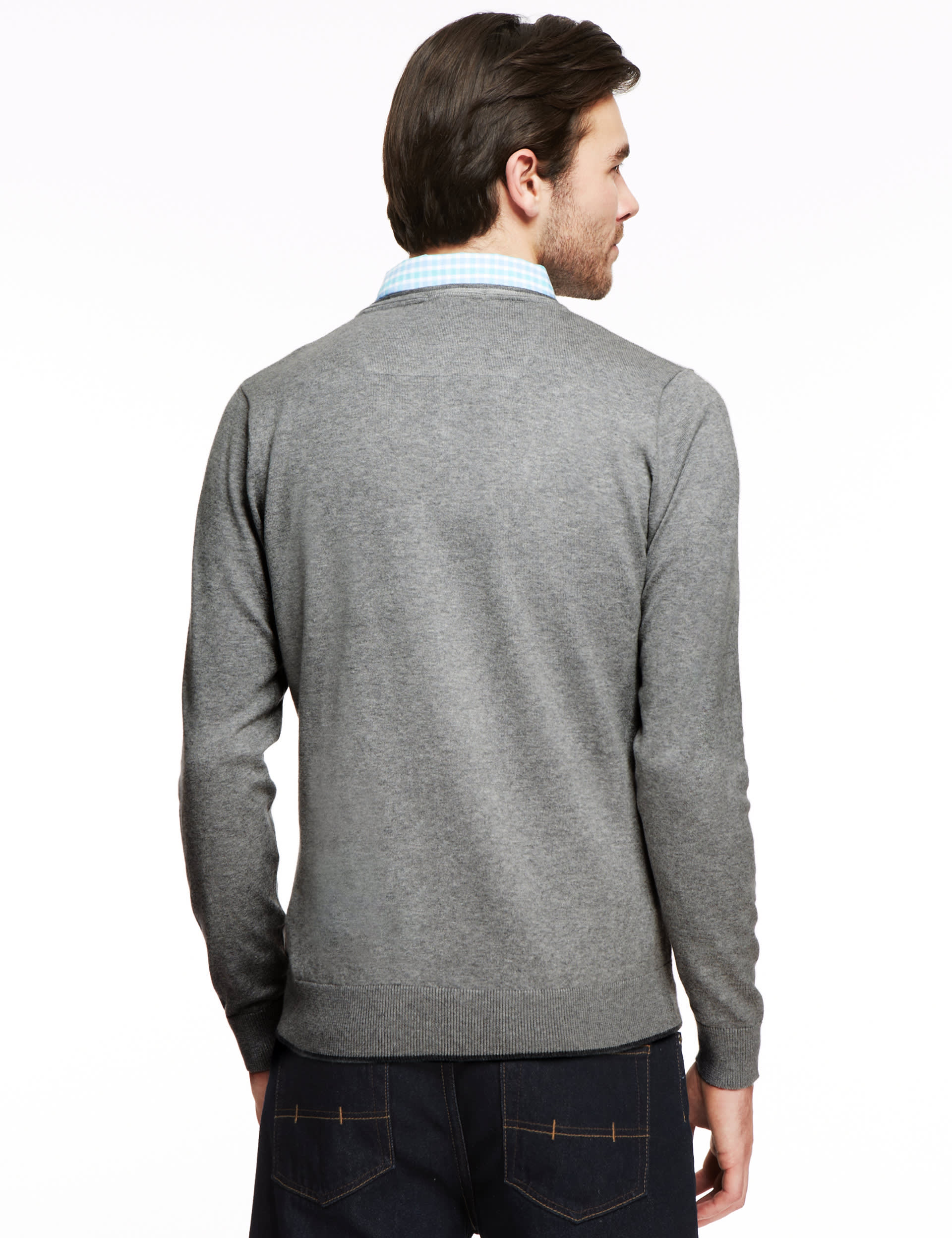 Cotton Rich Checked Mock Shirt Jumper Image 2 of 5