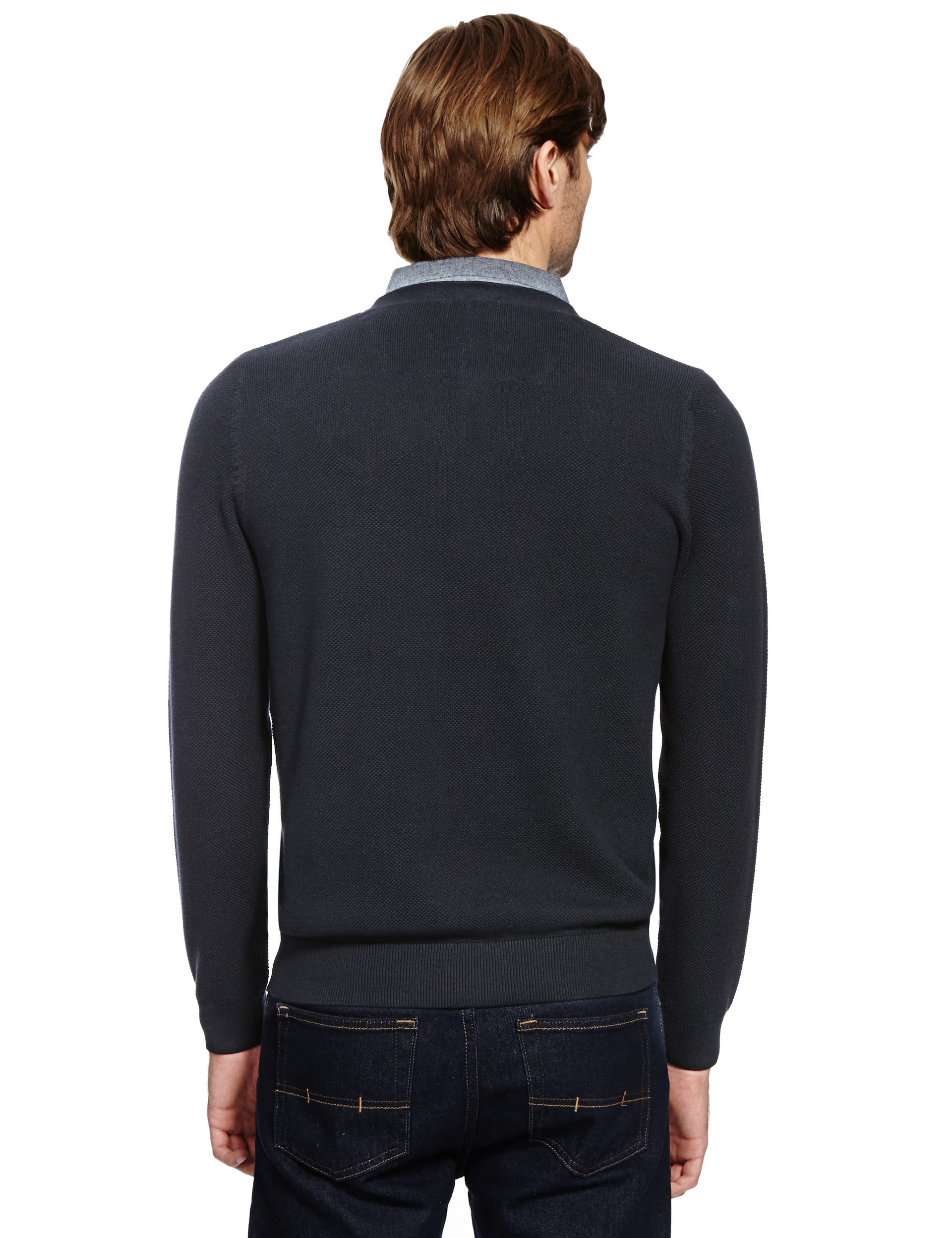 Pure Cotton Piqué Mock Shirt Jumper Image 2 of 3