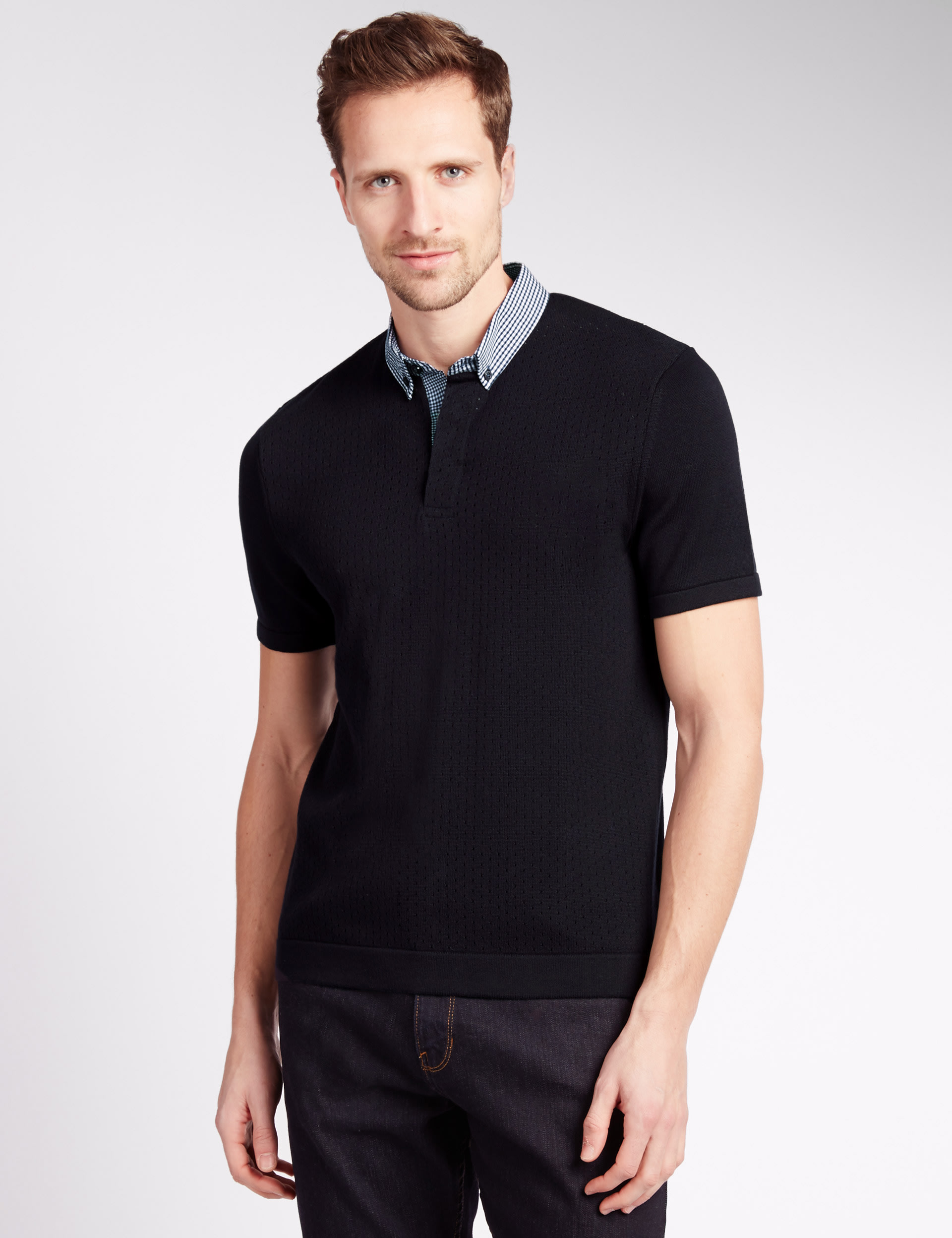 Pure Cotton Pointelle Mock Shirt Jumper M S Collection M S