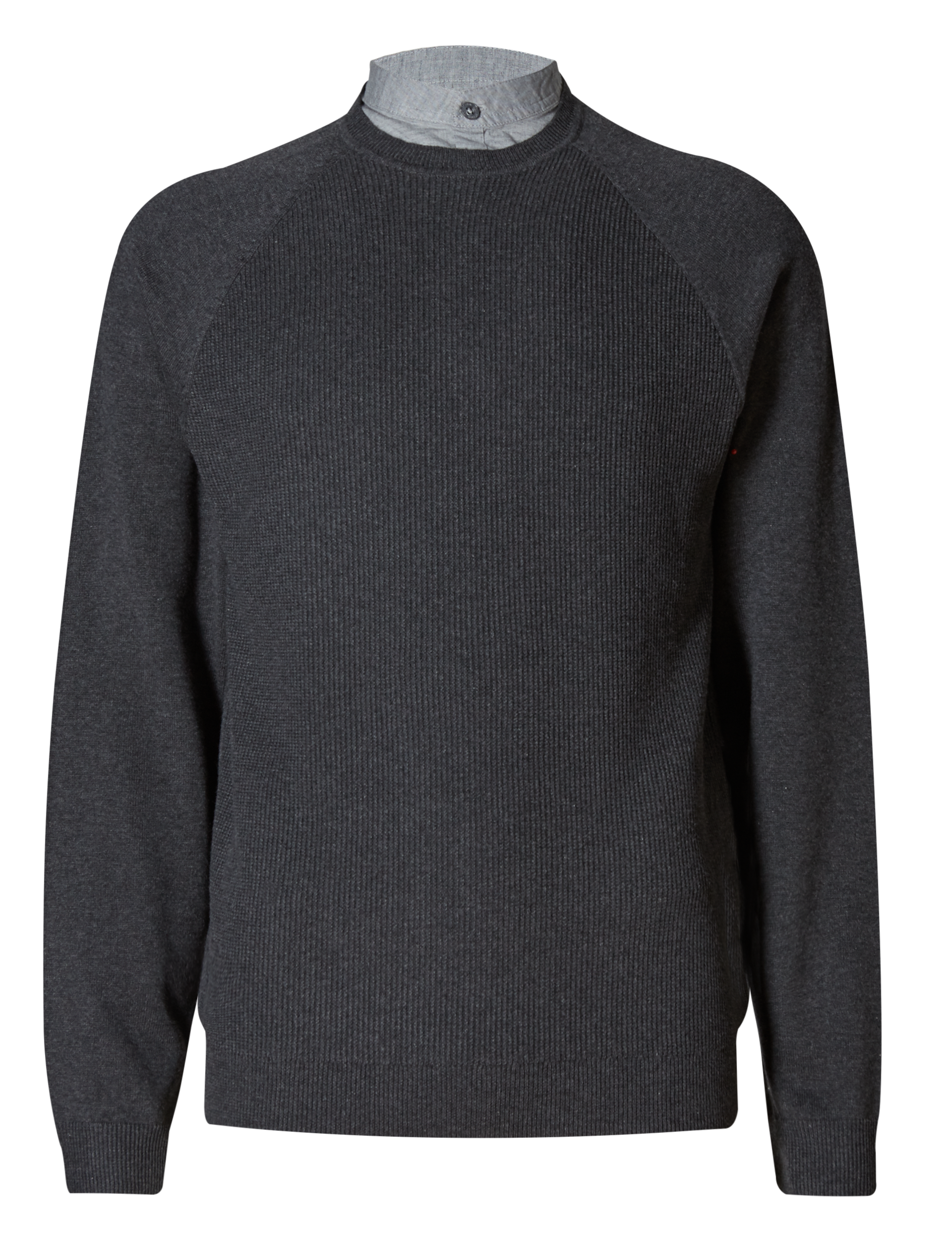 Ripple Stitch Granddad Collar Mock Shirt Jumper Image 2 of 4