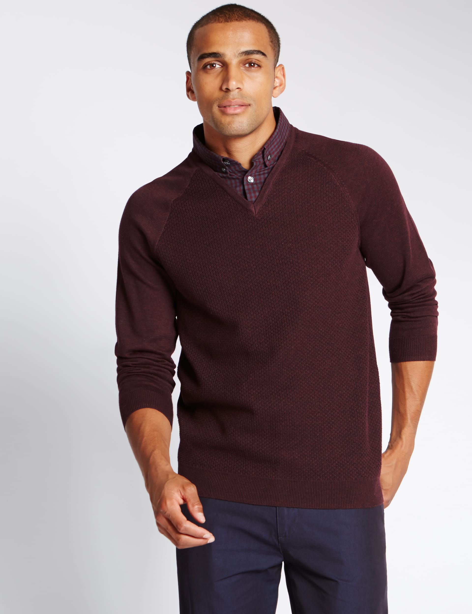 Cotton Rich Mock Shirt Tailored Fit Jumper M S Collection M S