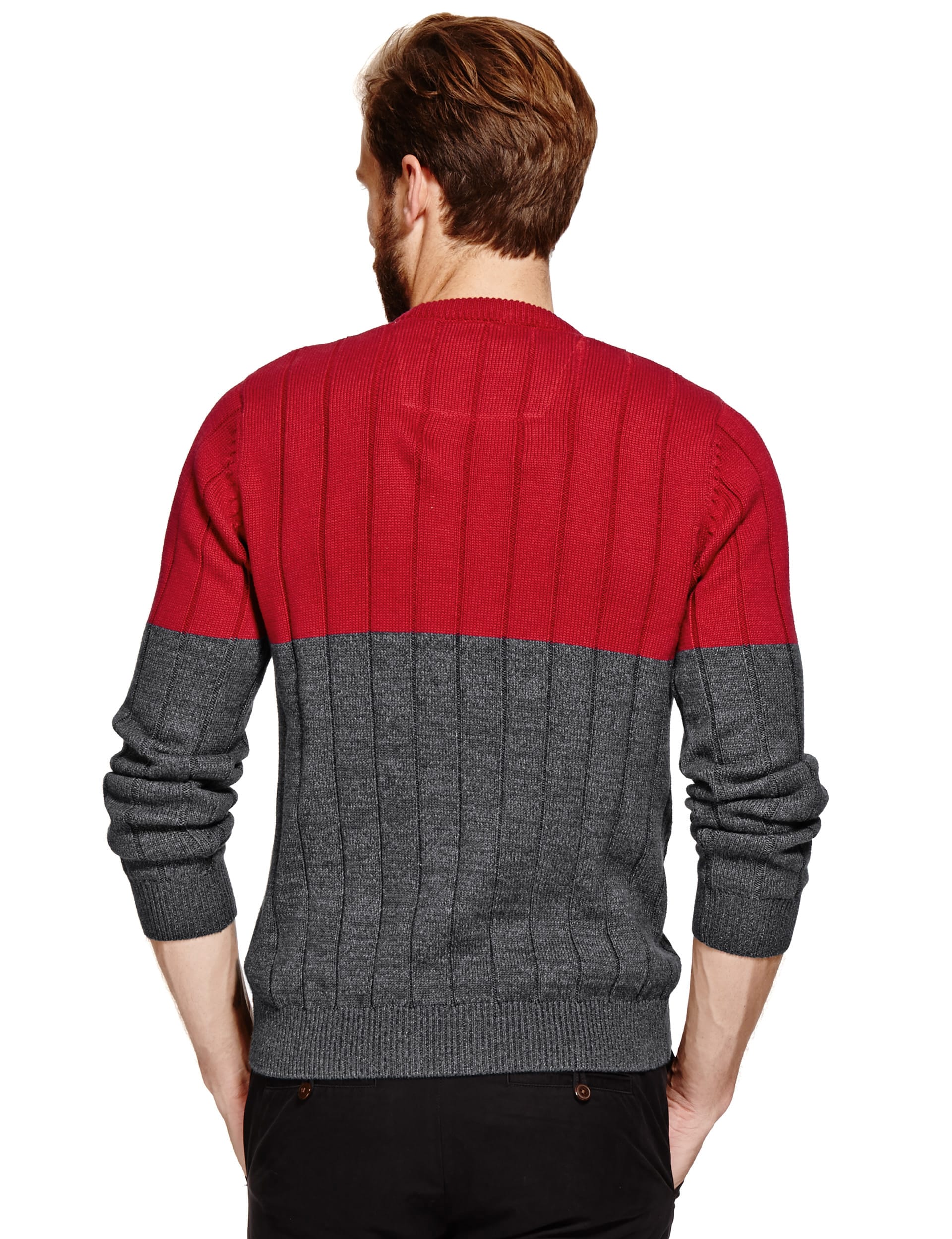 Pure Cotton Colour Block Cable Knit Jumper Image 2 of 3