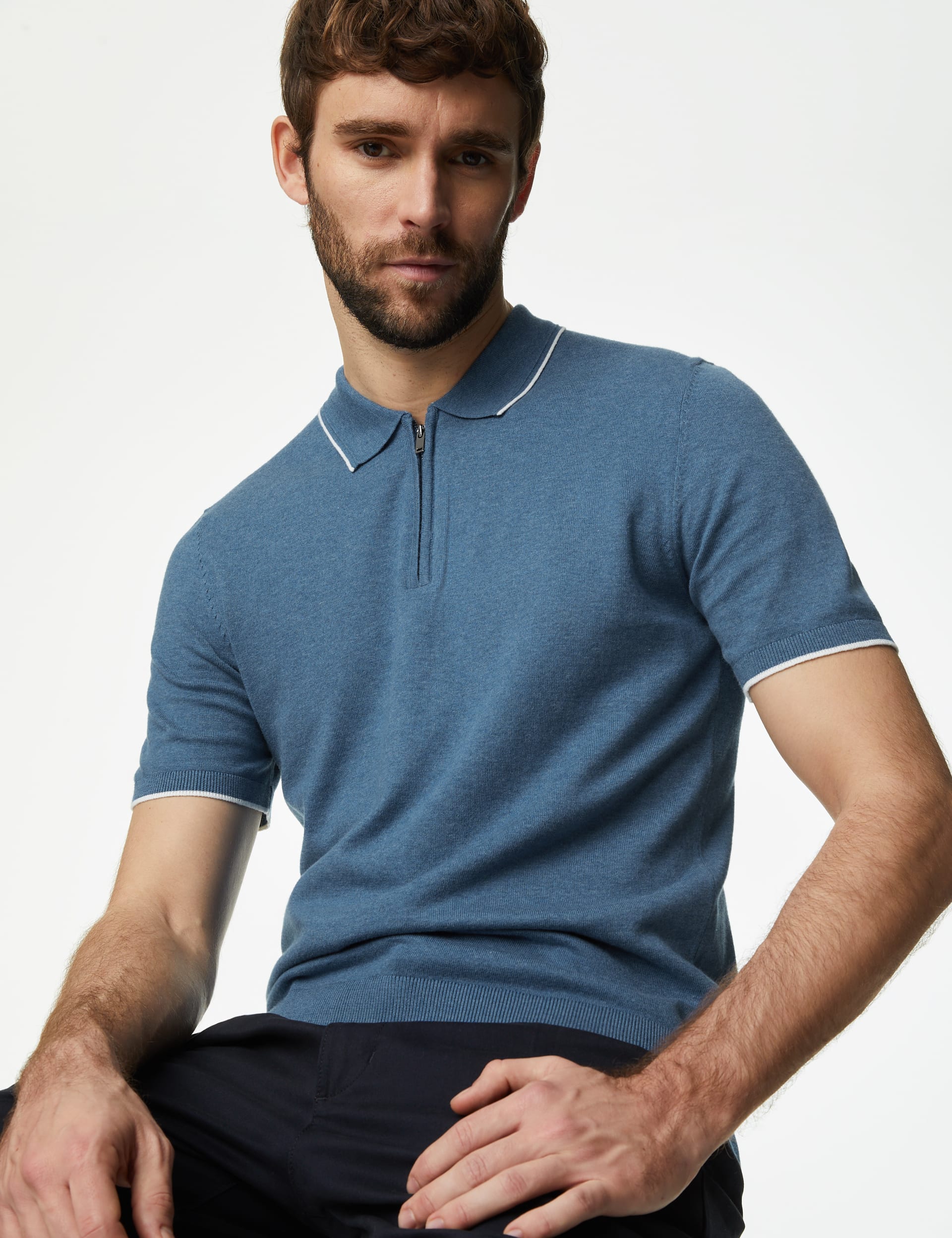 Cotton Rich Tipped Knitted Polo Shirt | M&S Collection | M&S