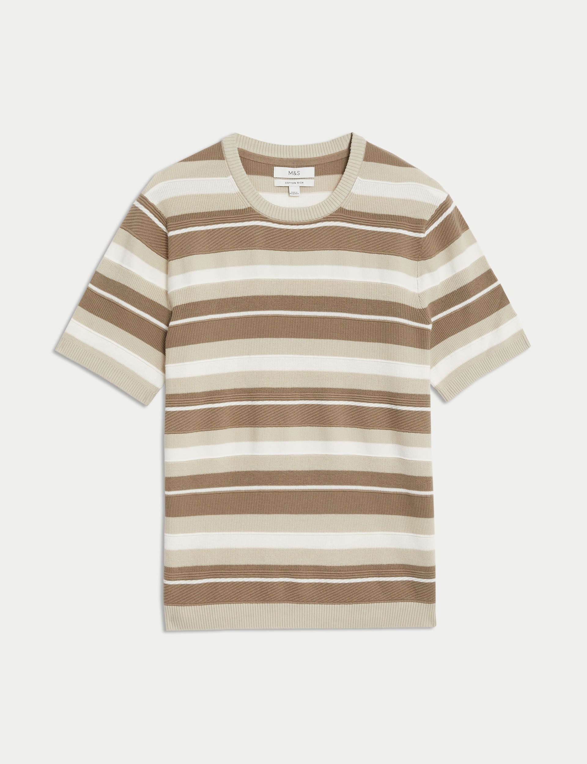Cotton Rich Striped Crew Neck Knitted T-shirt