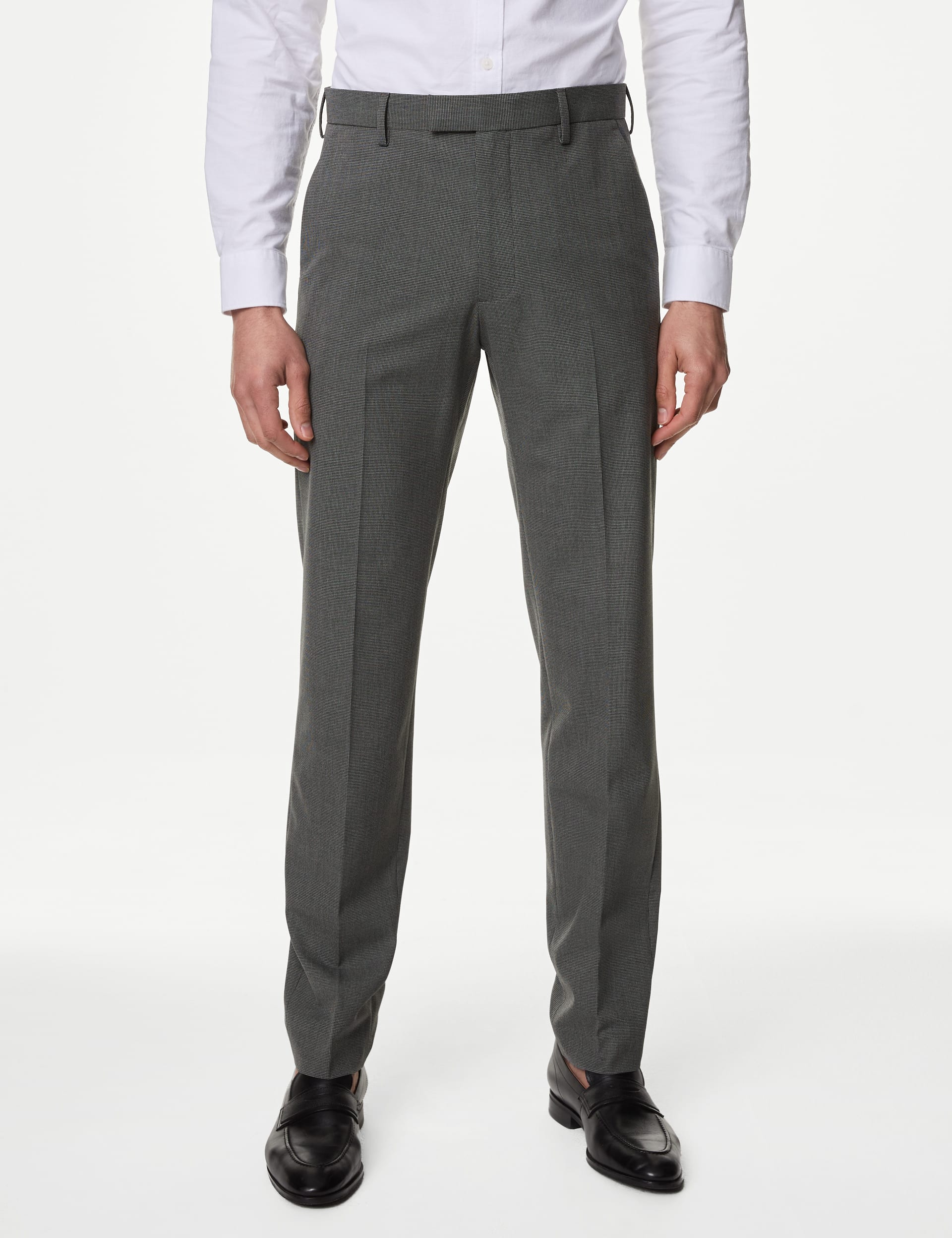 Textured Flat Front Stretch Trousers