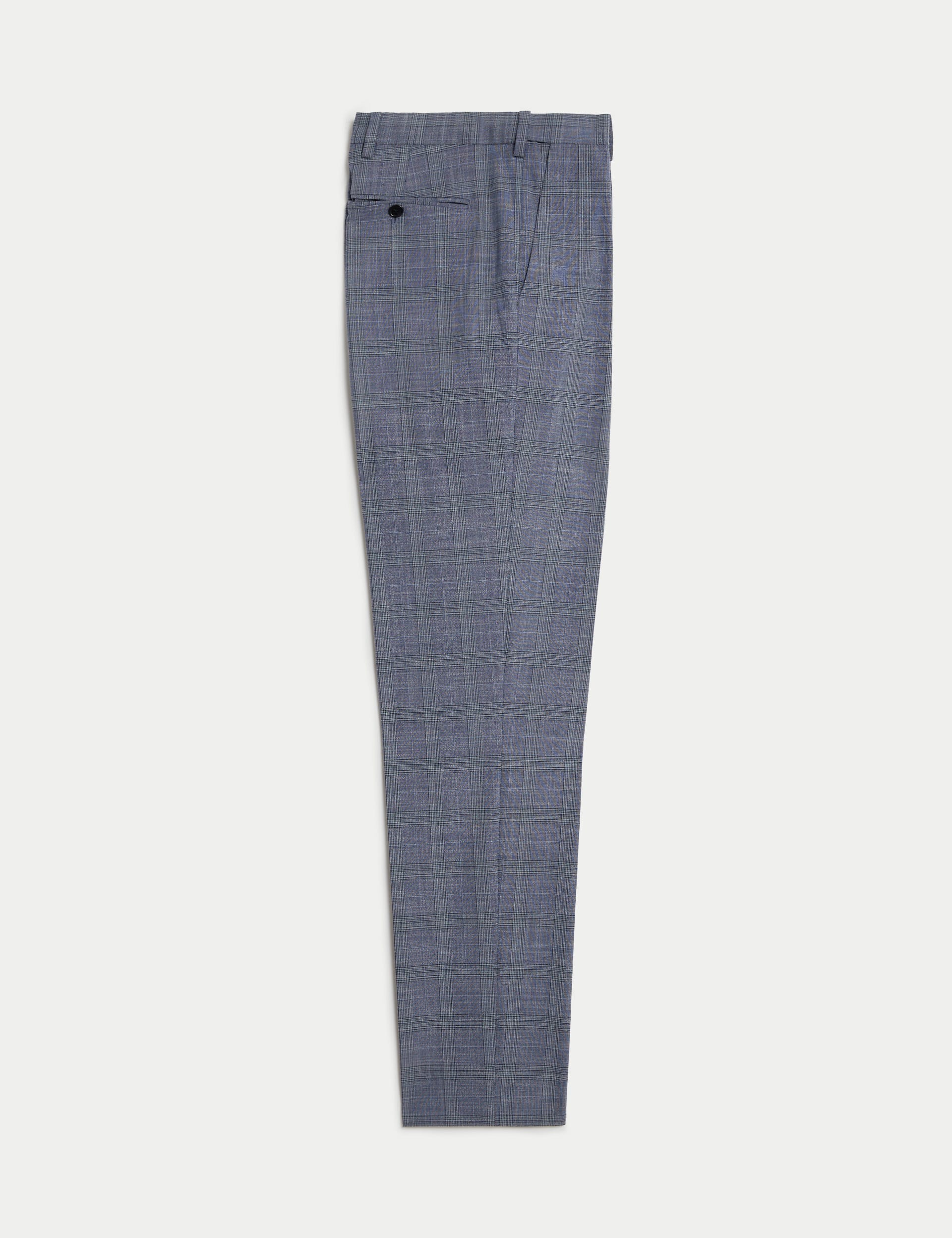 Single Pleat Checked Stretch Trousers