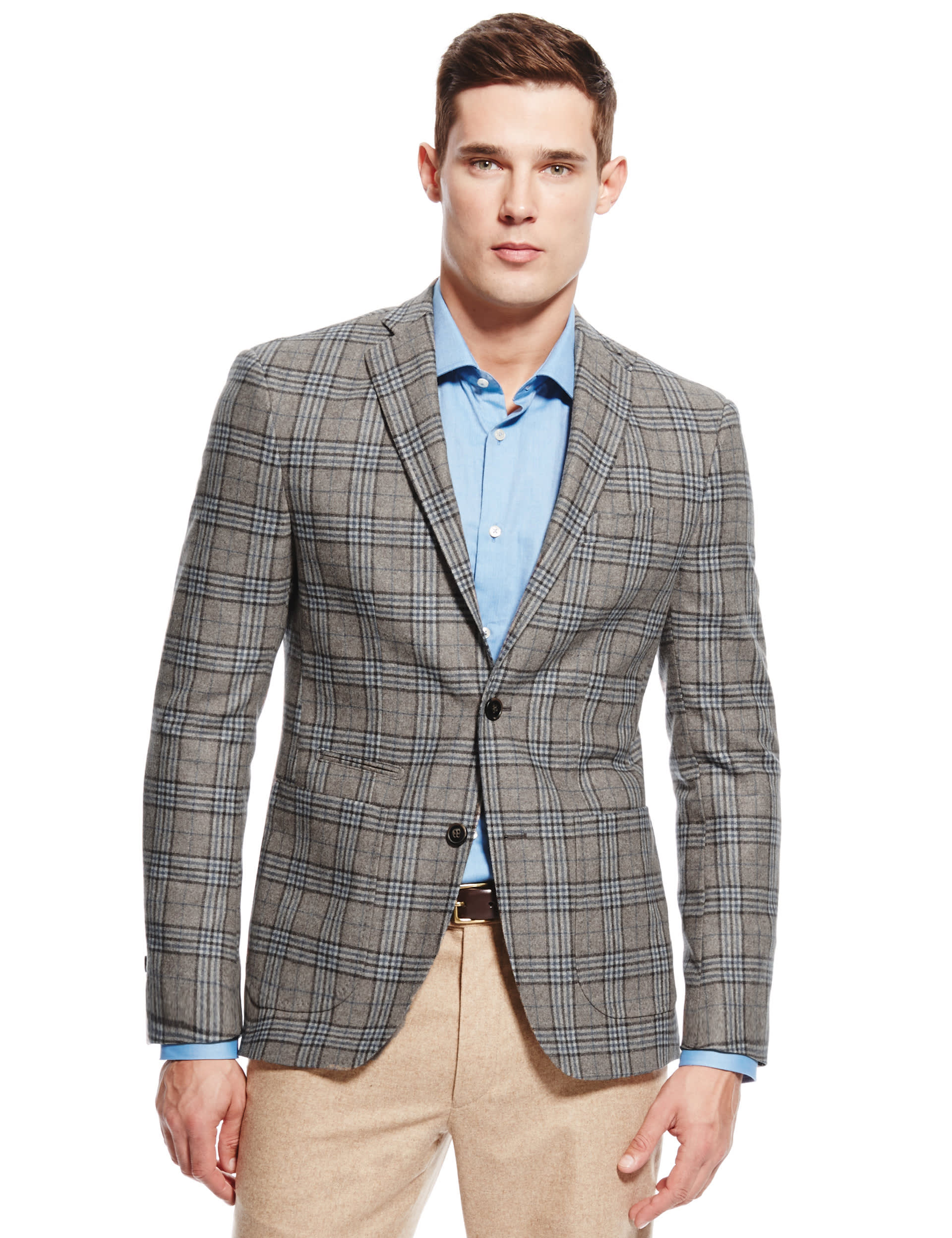 Made in Italy Wool Rich Tailored Fit 2 Button Check Jacket Image 2 of 5