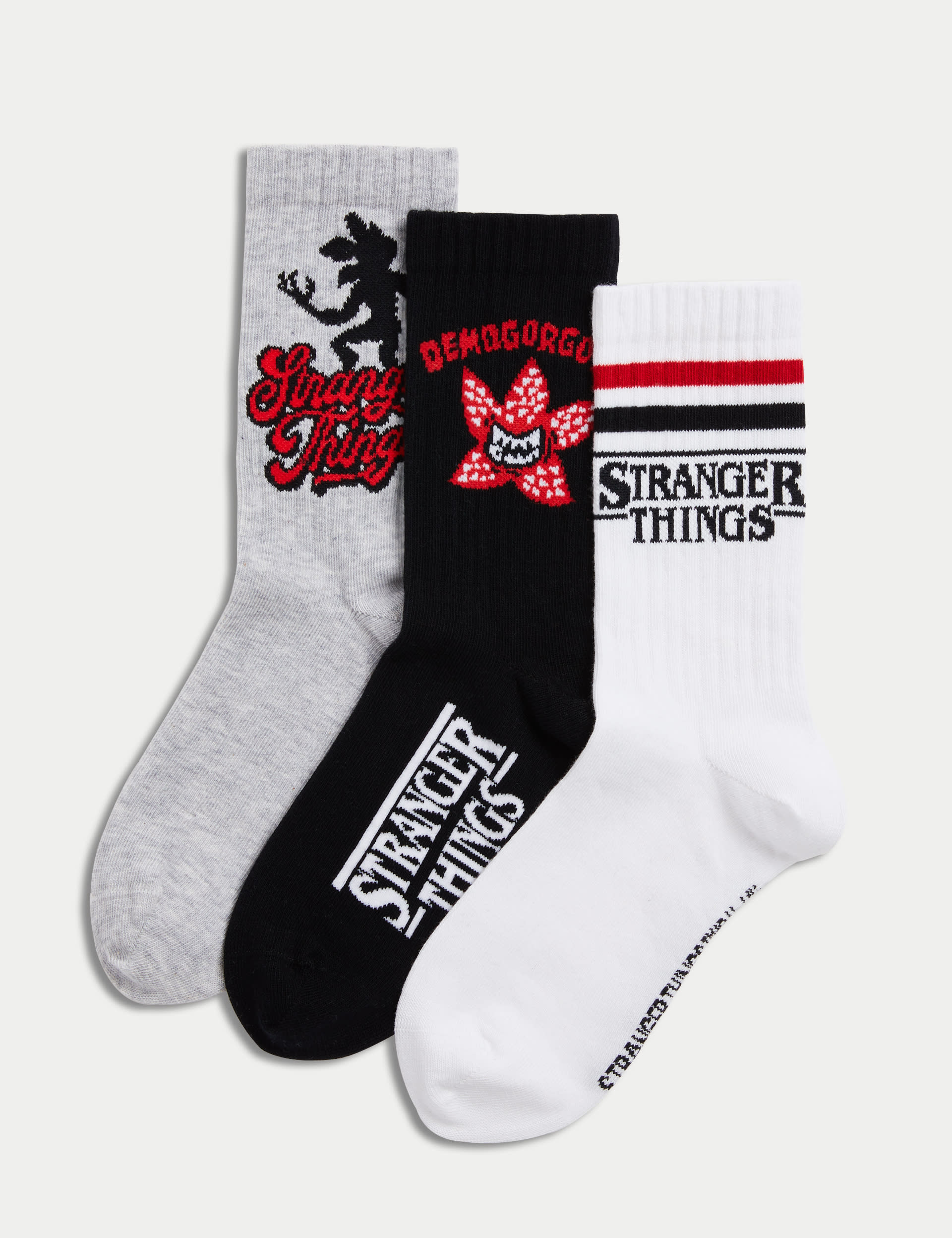 3pk Cotton Blend Stranger Things™ Ribbed Sport Socks (12.5 Large - 7 Large)