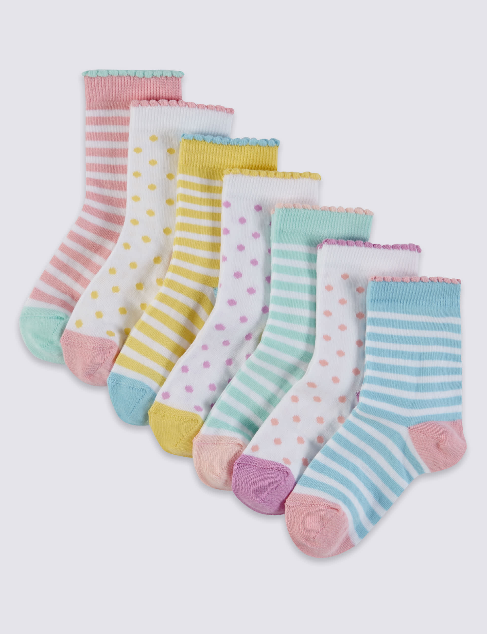 7 Pairs of Cotton Rich Striped & Spotted Socks (1-7 Years) Image 1 of 1