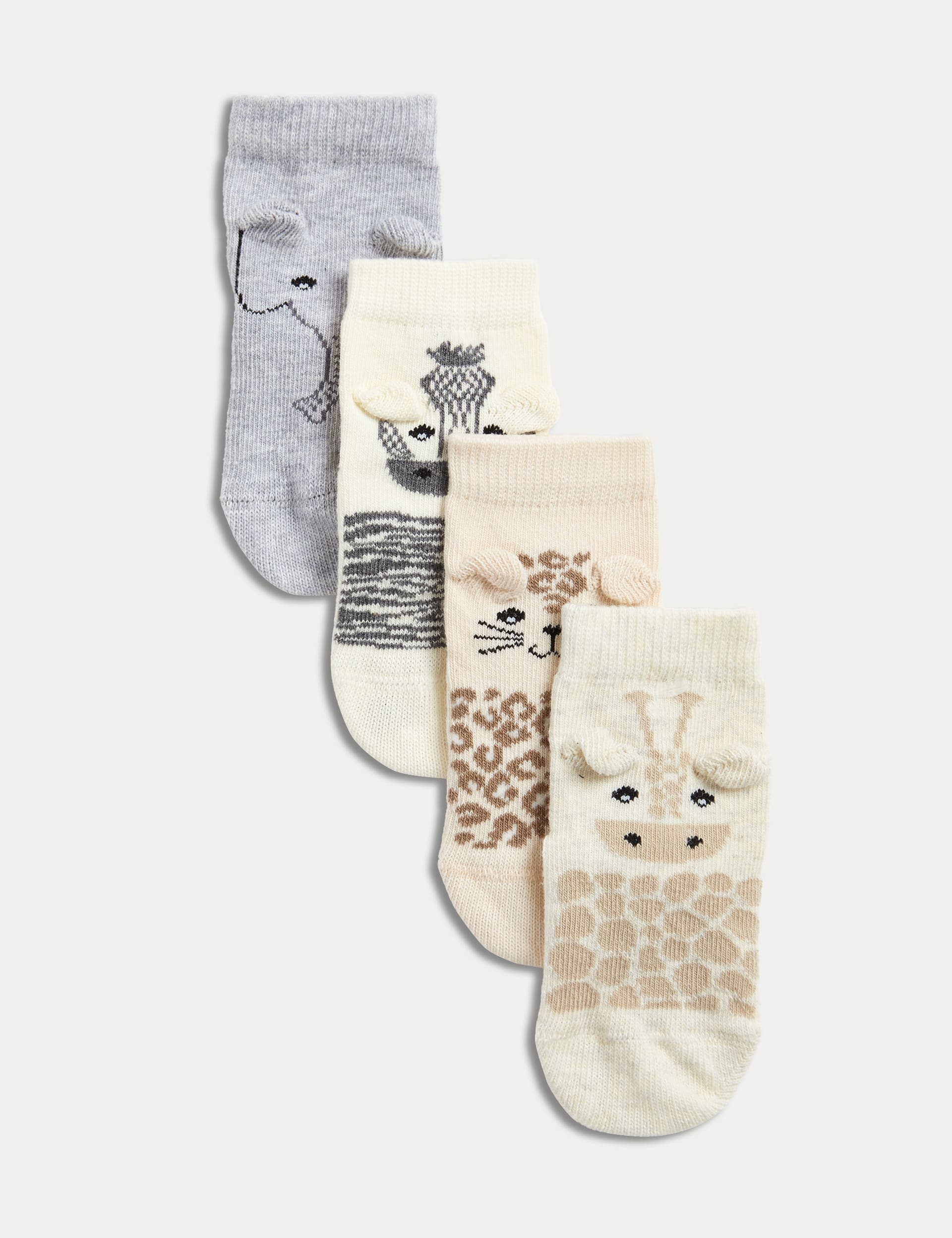 4pk Cotton Rich Animal Baby Socks (0-3 Yrs)