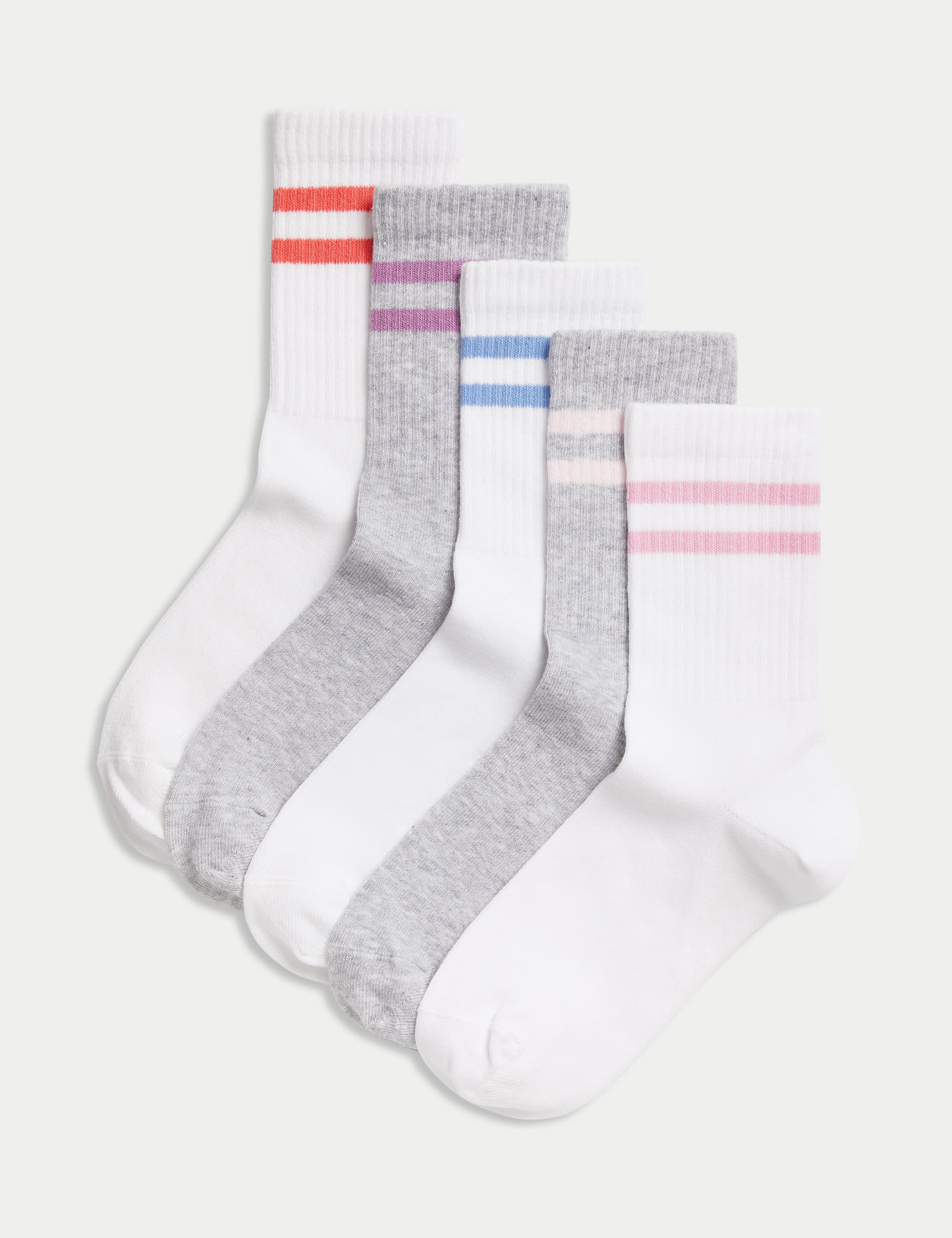 5pk Cotton Rich Ankle Ribbed Stripe Sport Socks (6 Small -7 Large)