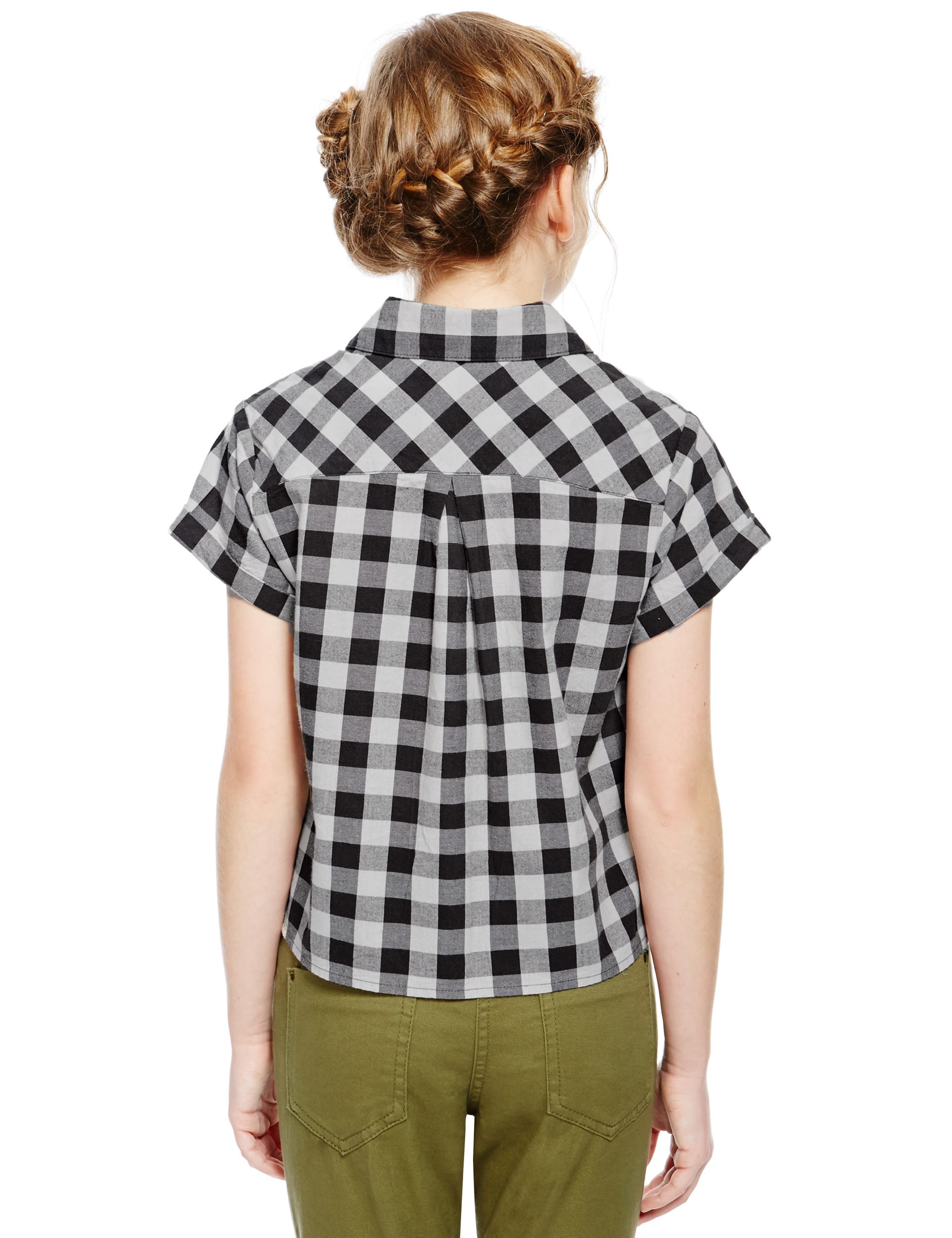 Pure Cotton Gingham Checked Boxy Shirt (5-14 Years) Image 2 of 3