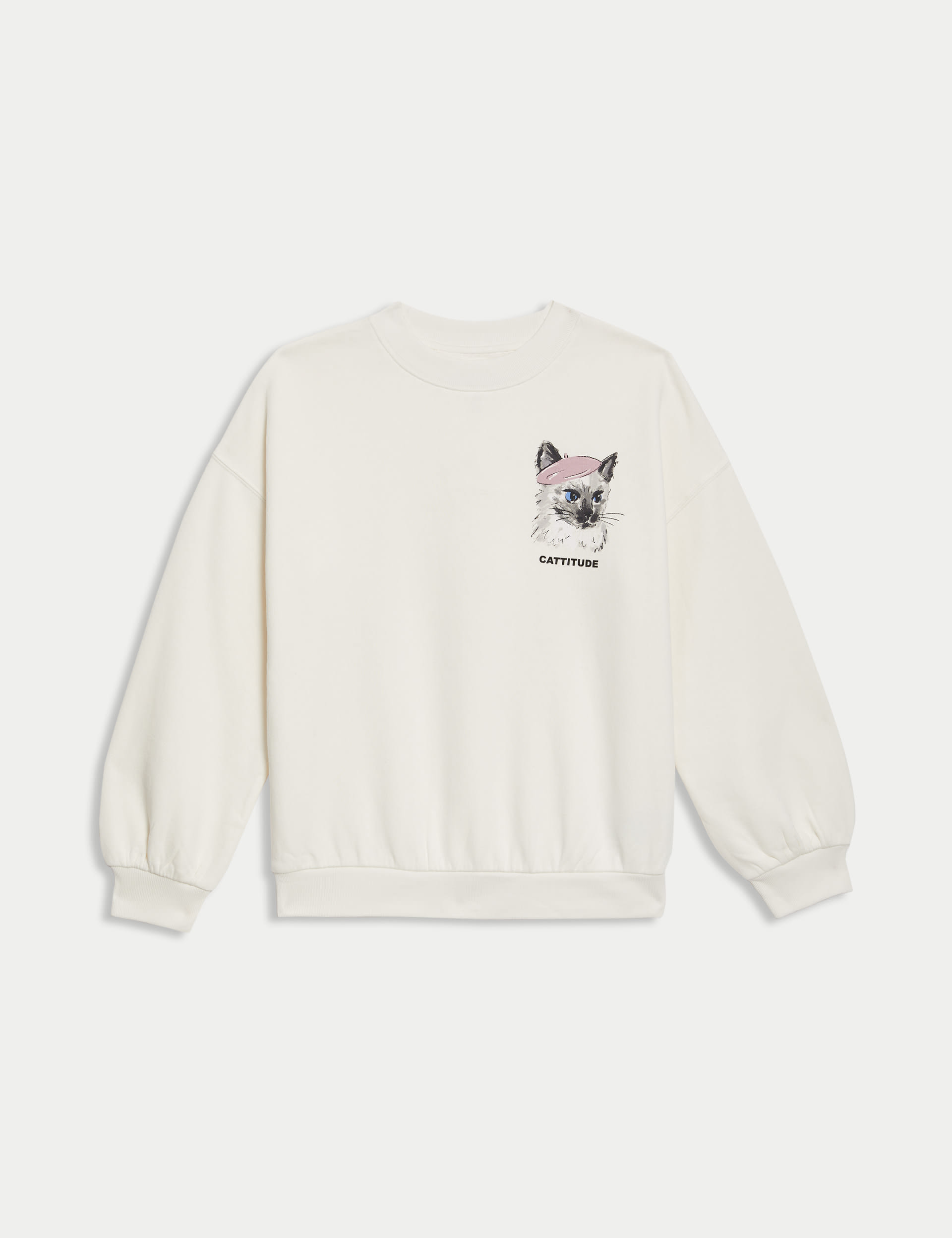 Cotton Rich Cat Graphic Sweatshirt (6-16 Yrs)