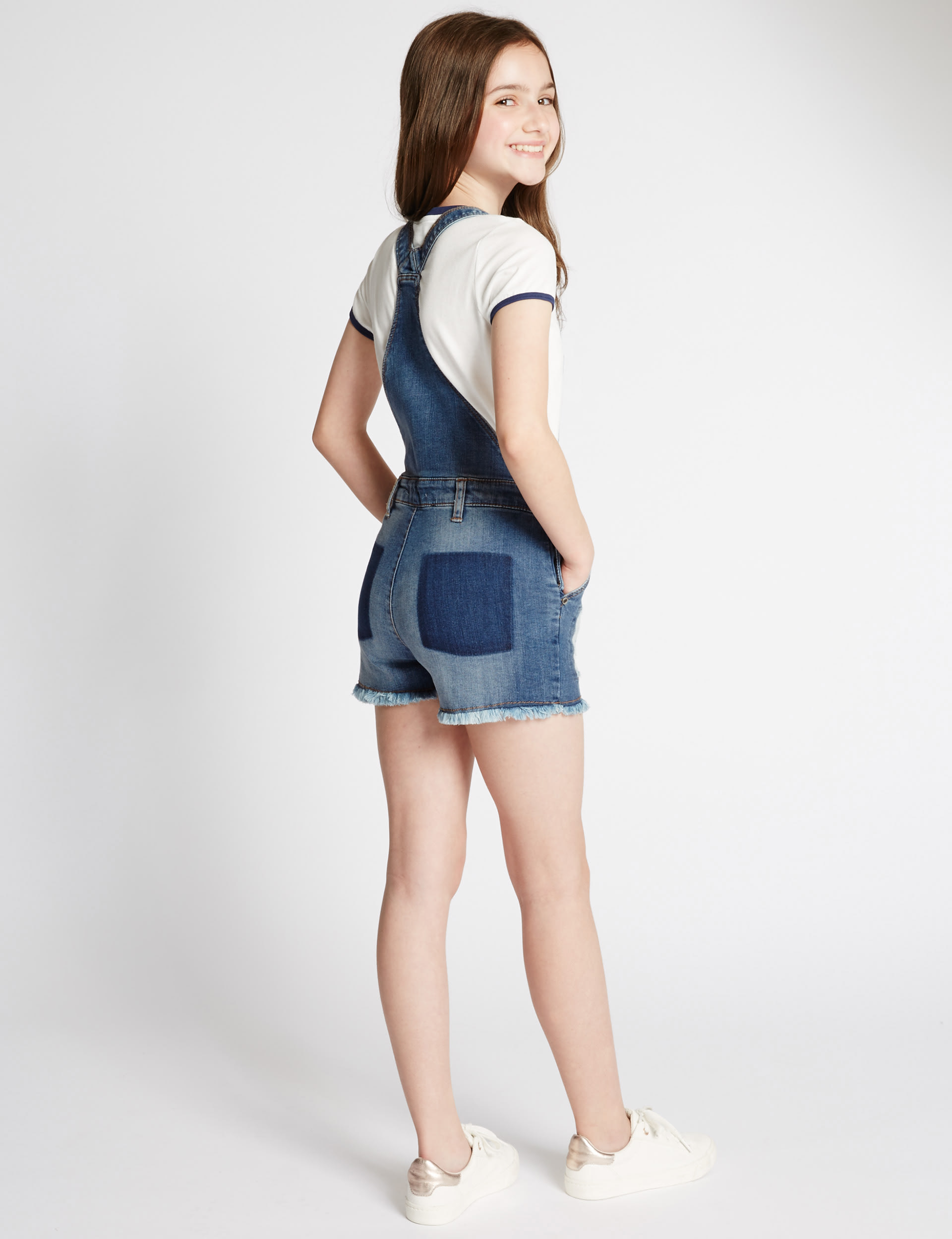 Cotton Rich Short Denim Dungarees (5-14 Years) Image 2 of 6