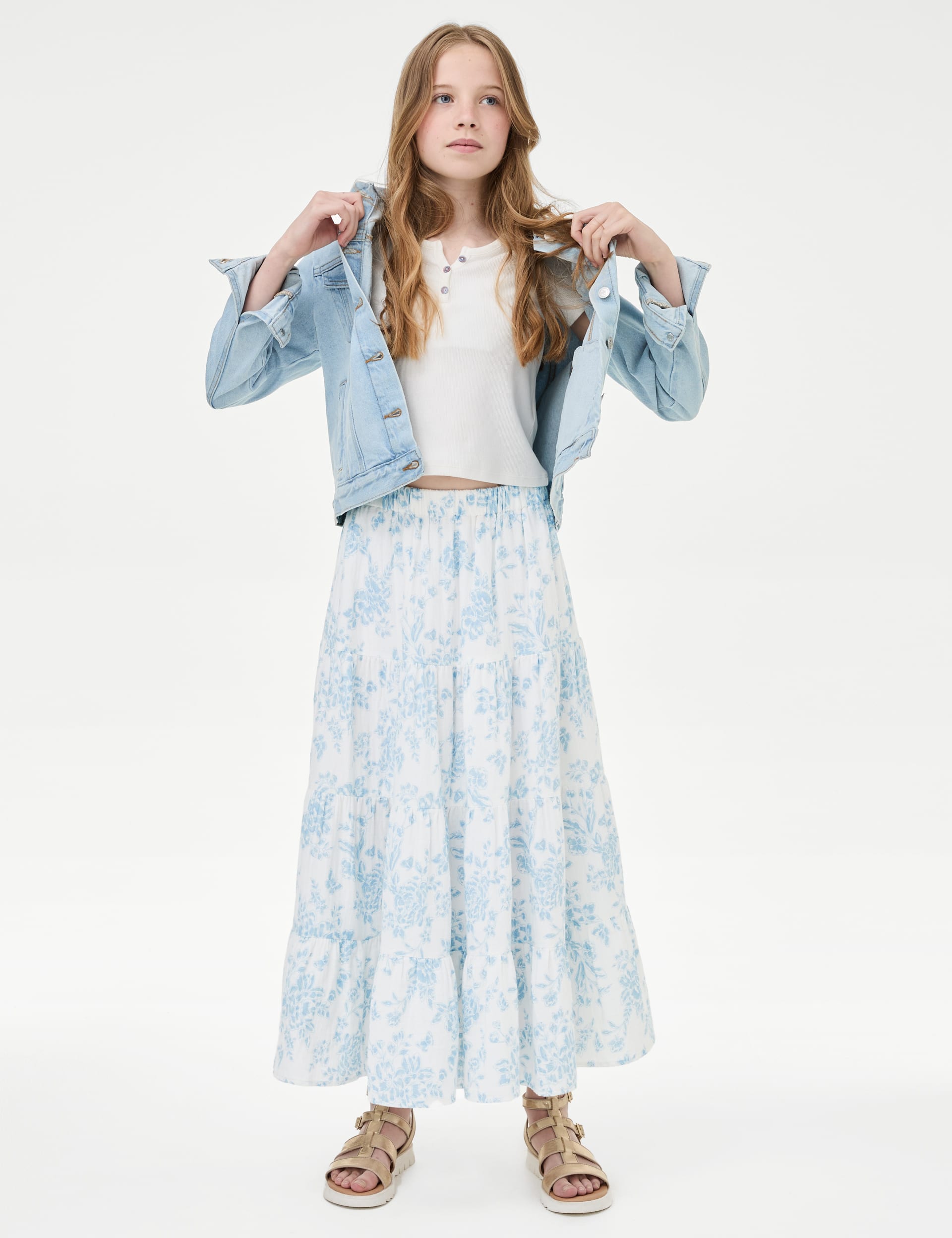 Pure Cotton Floral Tiered Skirt (6-16 Yrs)