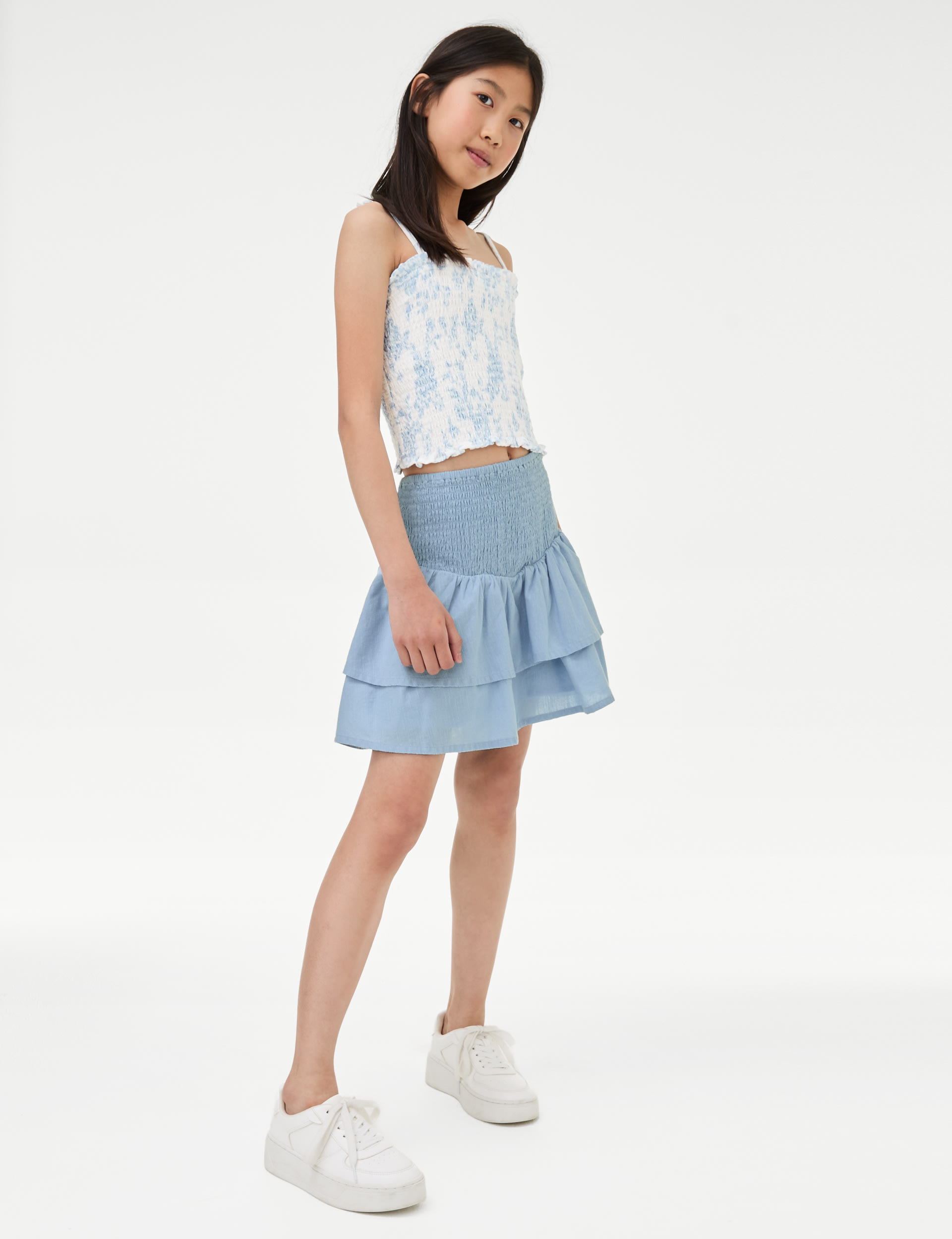 Pure Cotton Shirred Ra Ra Skirt (6-16 Yrs)