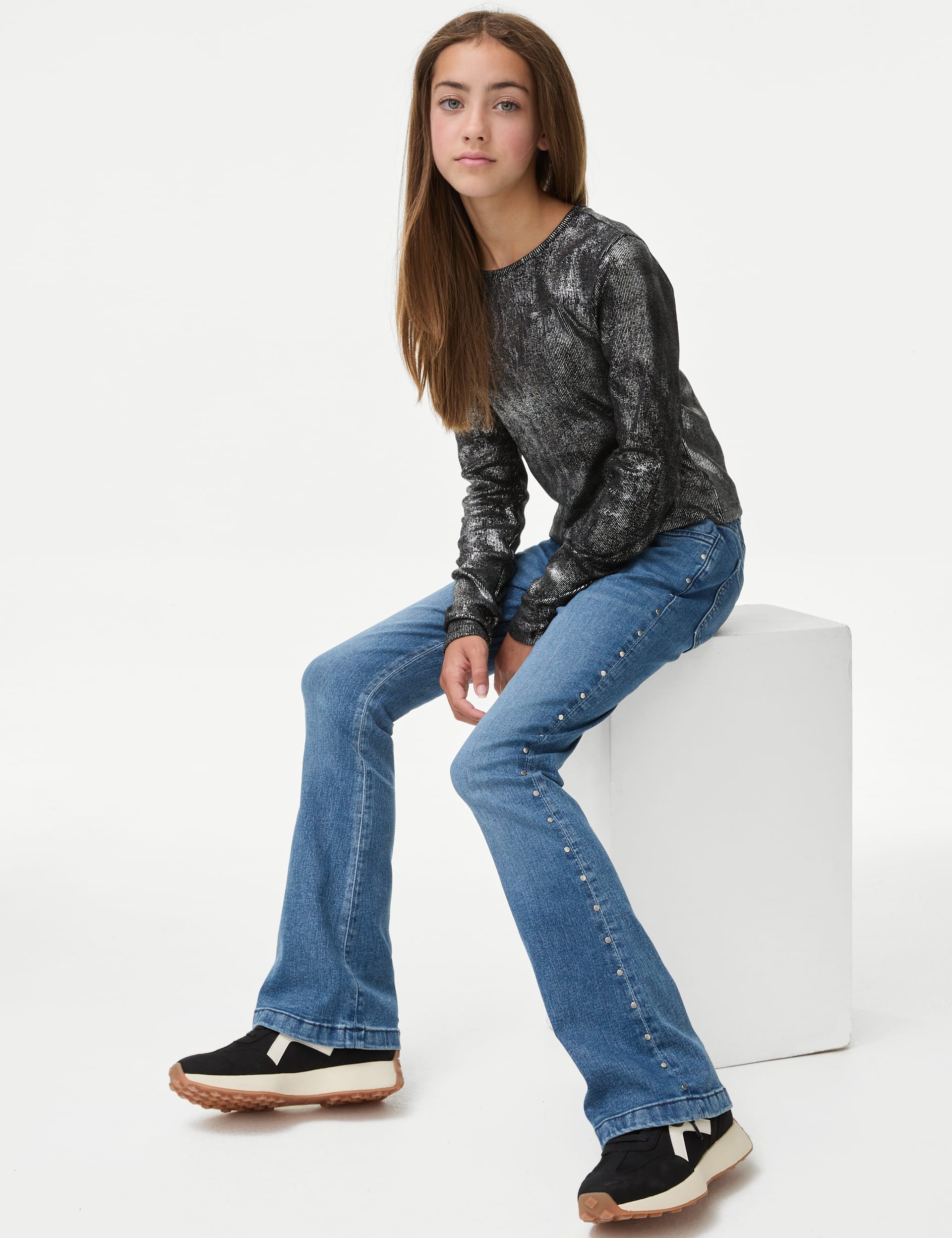 Denim Studded Flared Jeans (6-16 Yrs)
