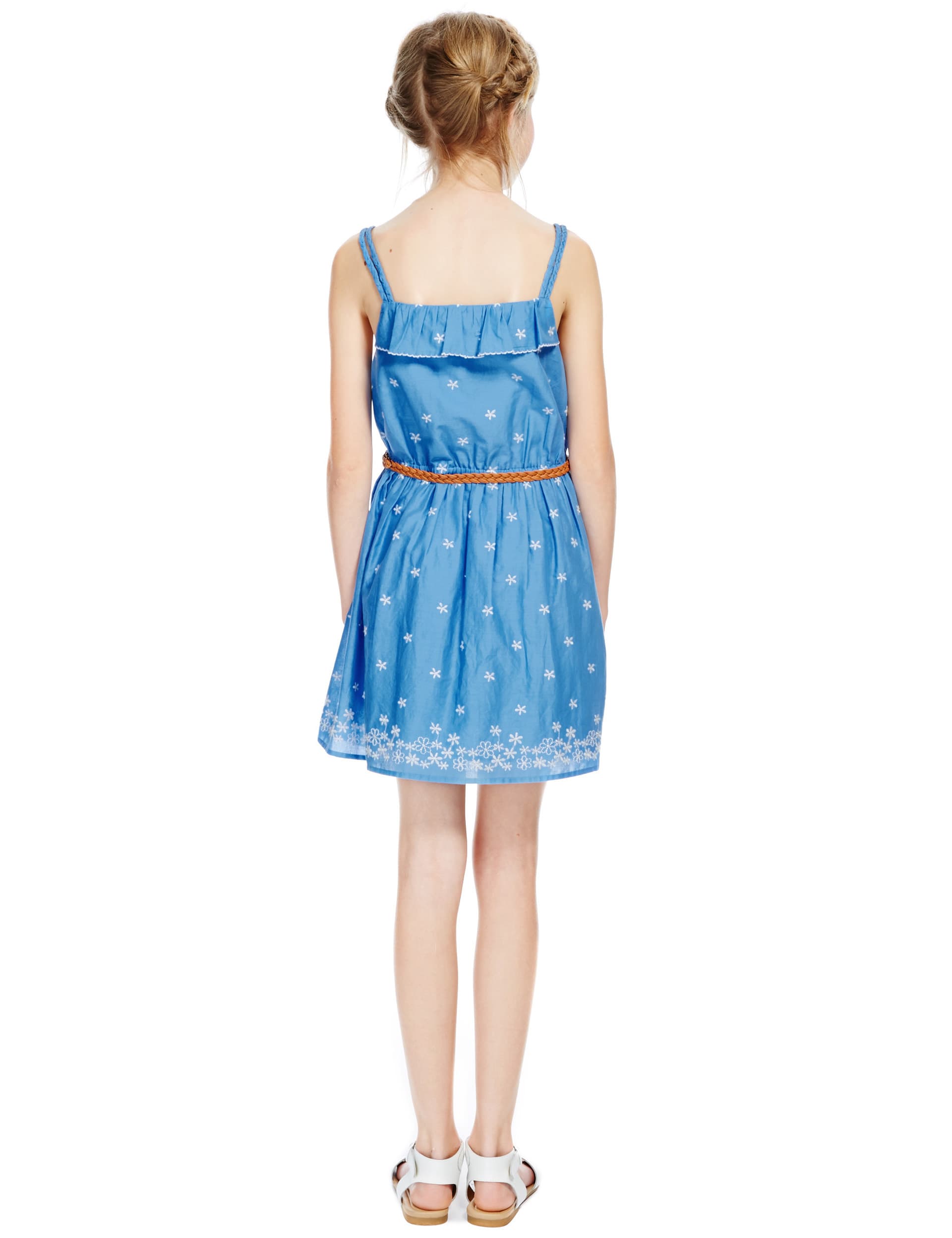 Pure Cotton Floral Embroidered Dress with Belt (5-14 Years) Image 2 of 3