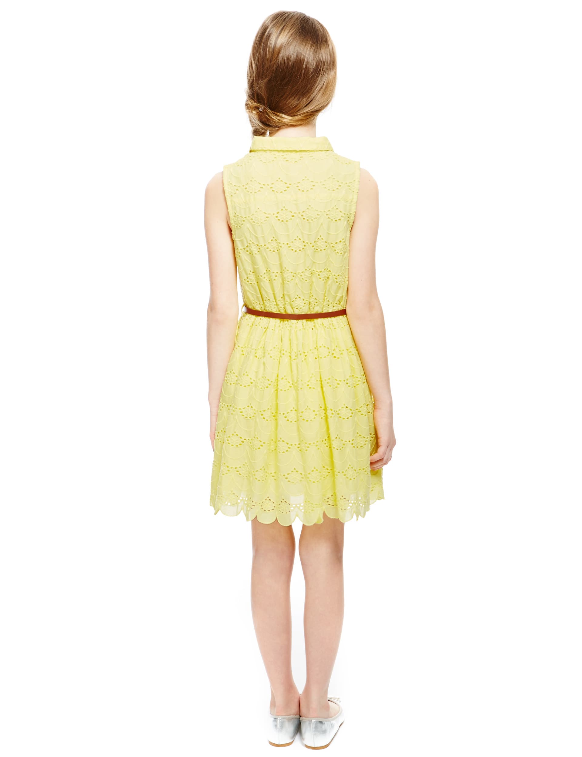 Pure Cotton Broderie Shirt Dress with Belt (5-14 Years) Image 2 of 3