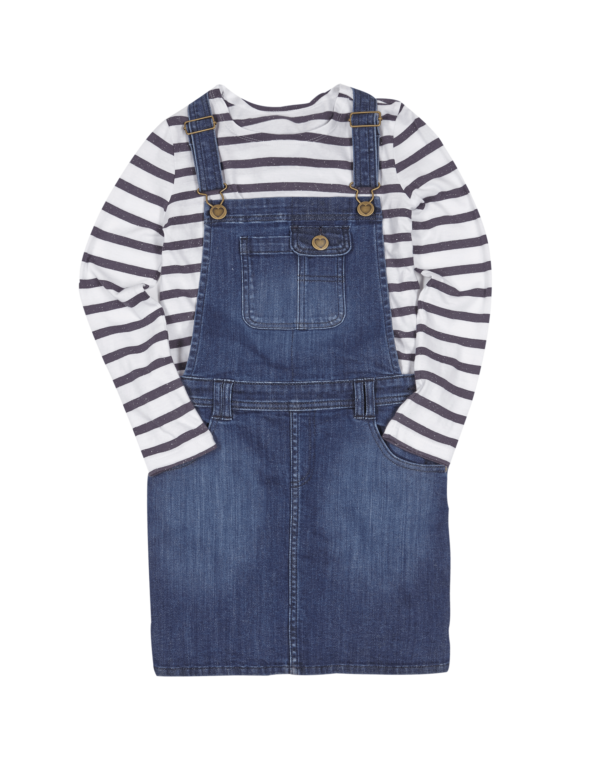 2 Piece Cotton Rich T-Shirt & Denim Dungaree Outfit (5-14 Years) Image 2 of 3