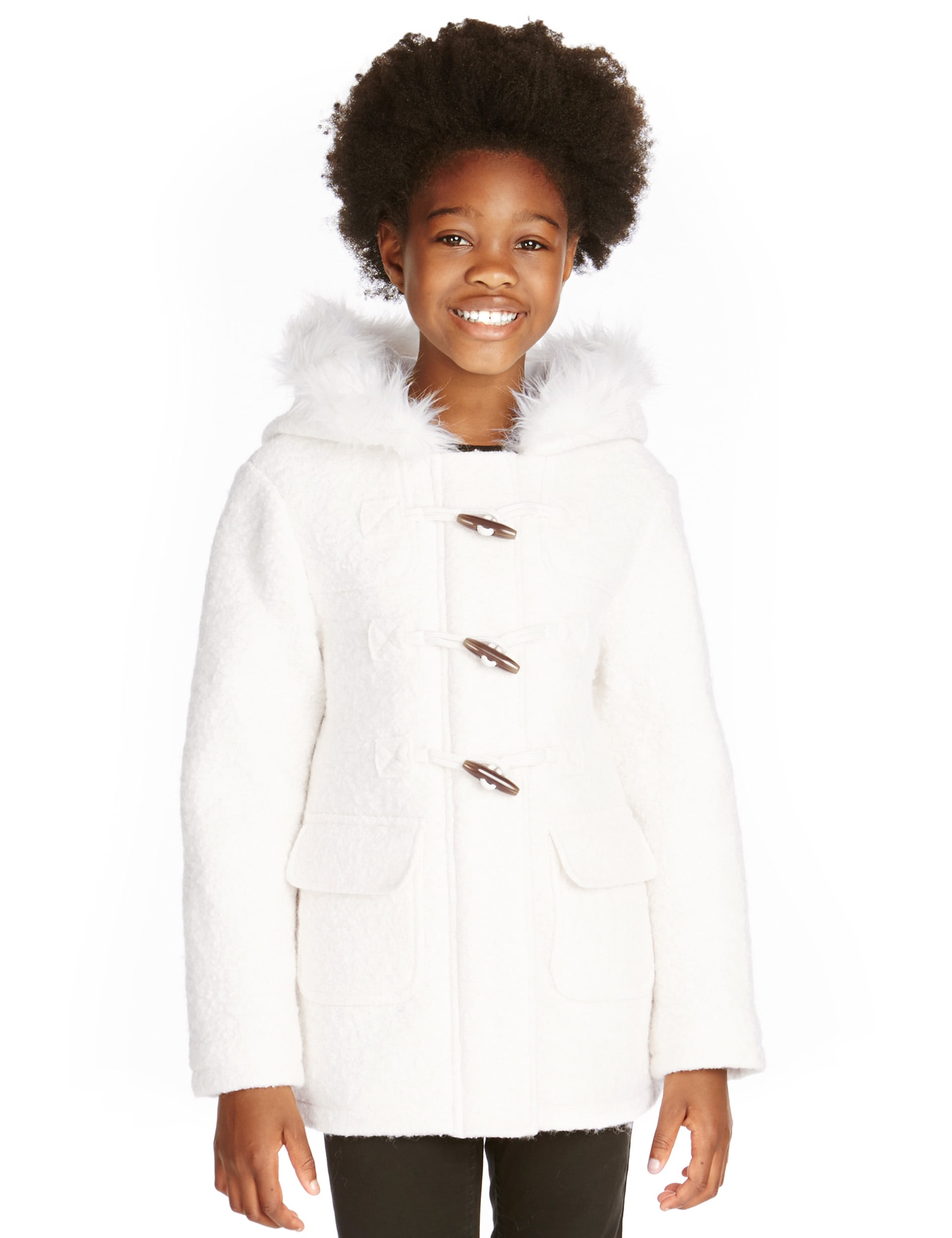 Hooded Faux Fur Trim Thermal Duffle Coat with Wool (5-14 Years) Image 2 of 3