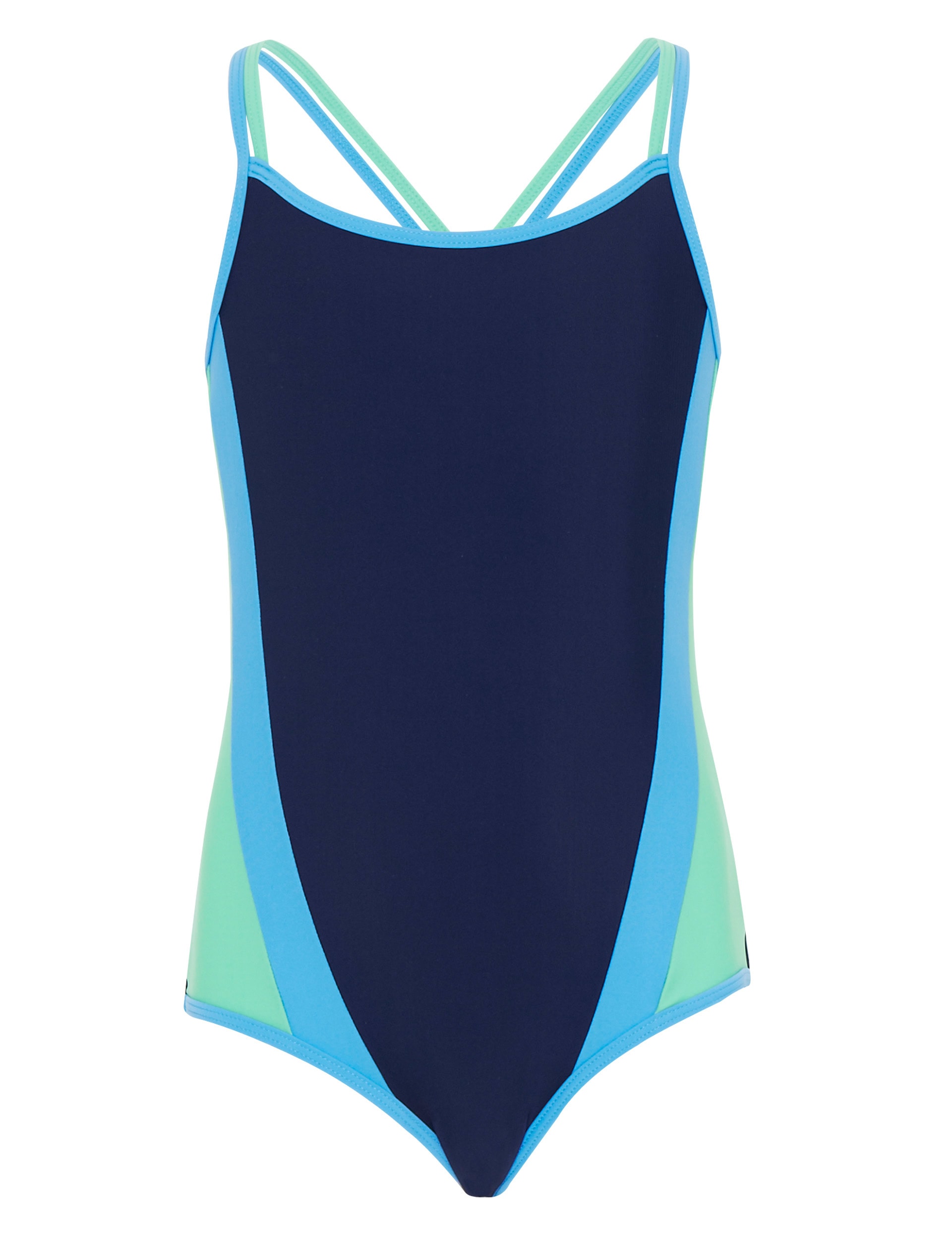 Colour Block Panelled Sports Swimsuit with Chlorine Resistant Active Sport 5 14 Years Indigo Collection M S