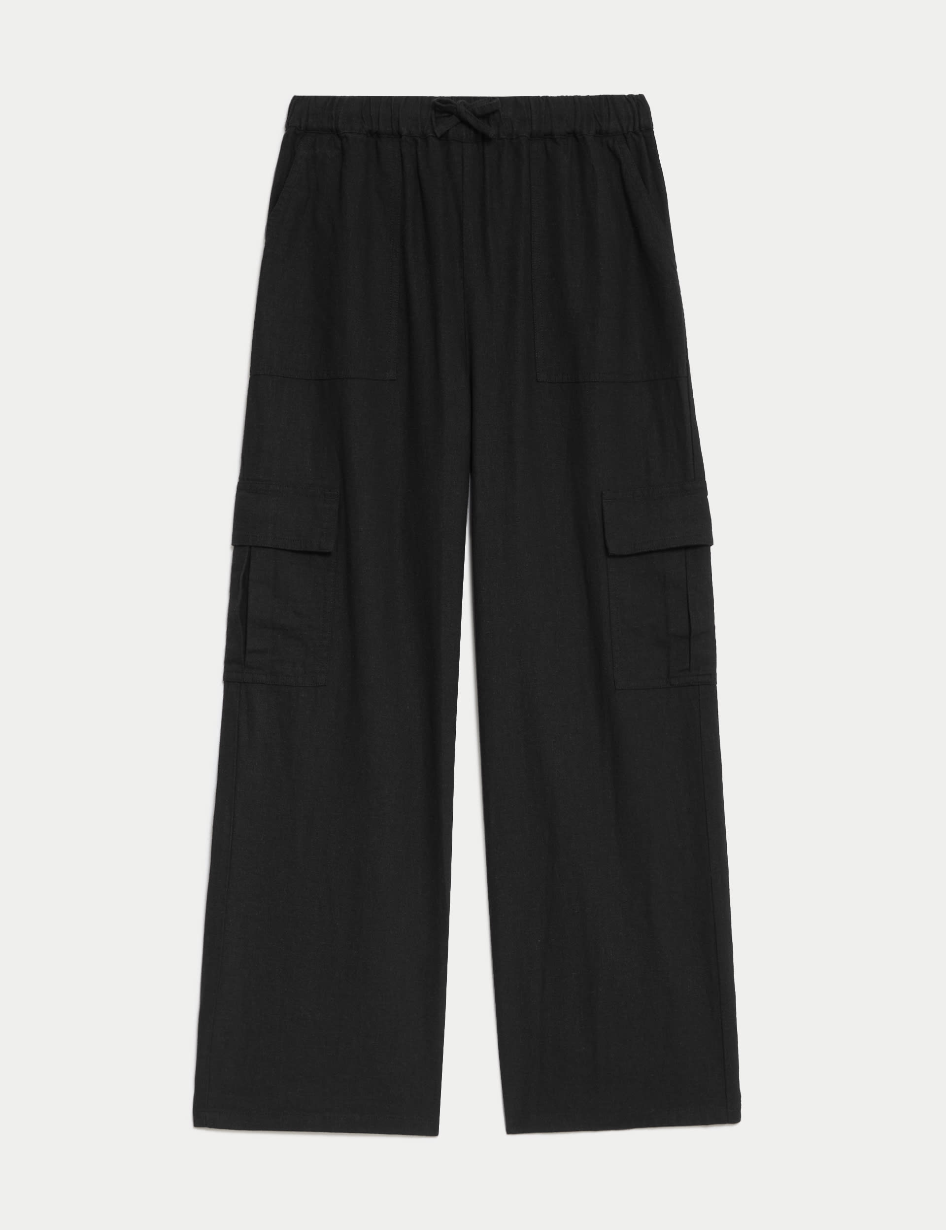 Linen Rich Wide Leg Cargo Trousers (6-16 Yrs)