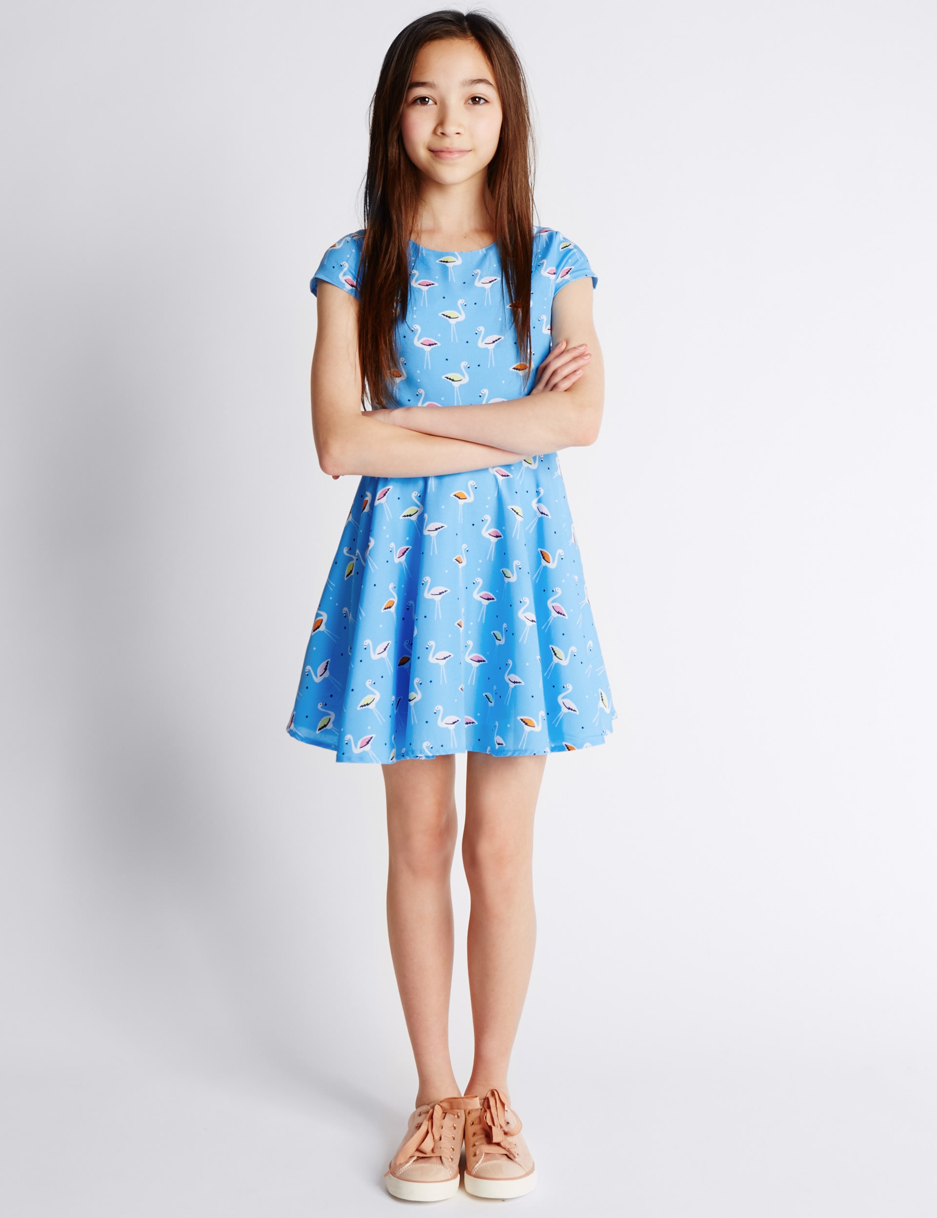 Flamingo Print Skater Dress (5-14 Years) Image 2 of 3