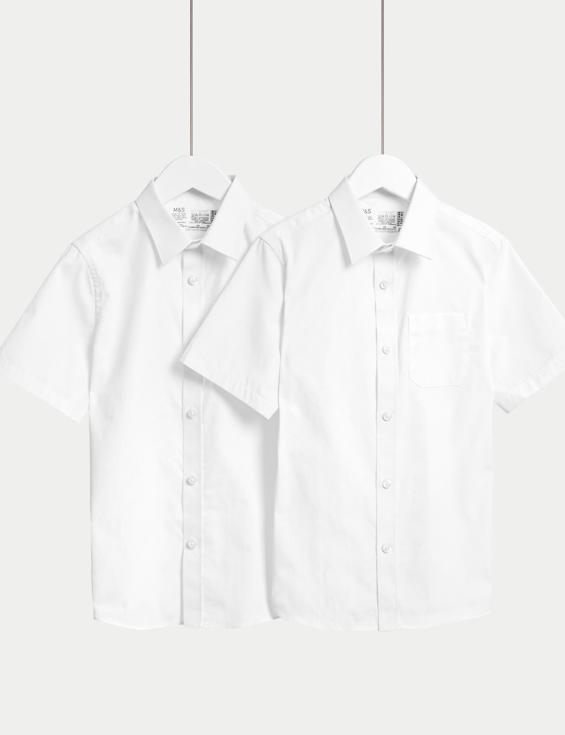 2pk Boys' Regular Fit Cotton School Shirts (2-18 Yrs)