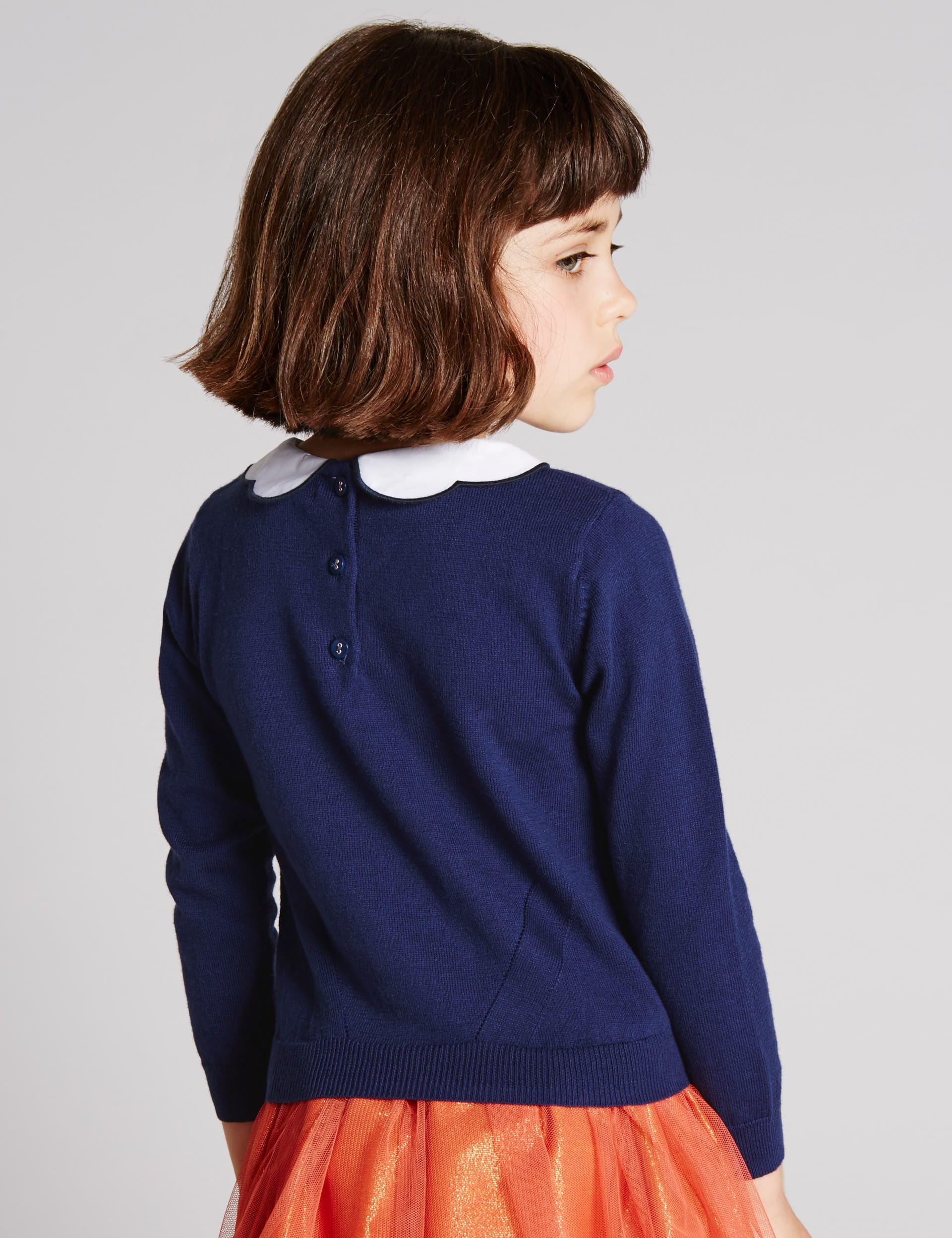 Cotton Rich Peter Pan Collar Jumper with Cashmere (1-7 Years) Image 2 of 6