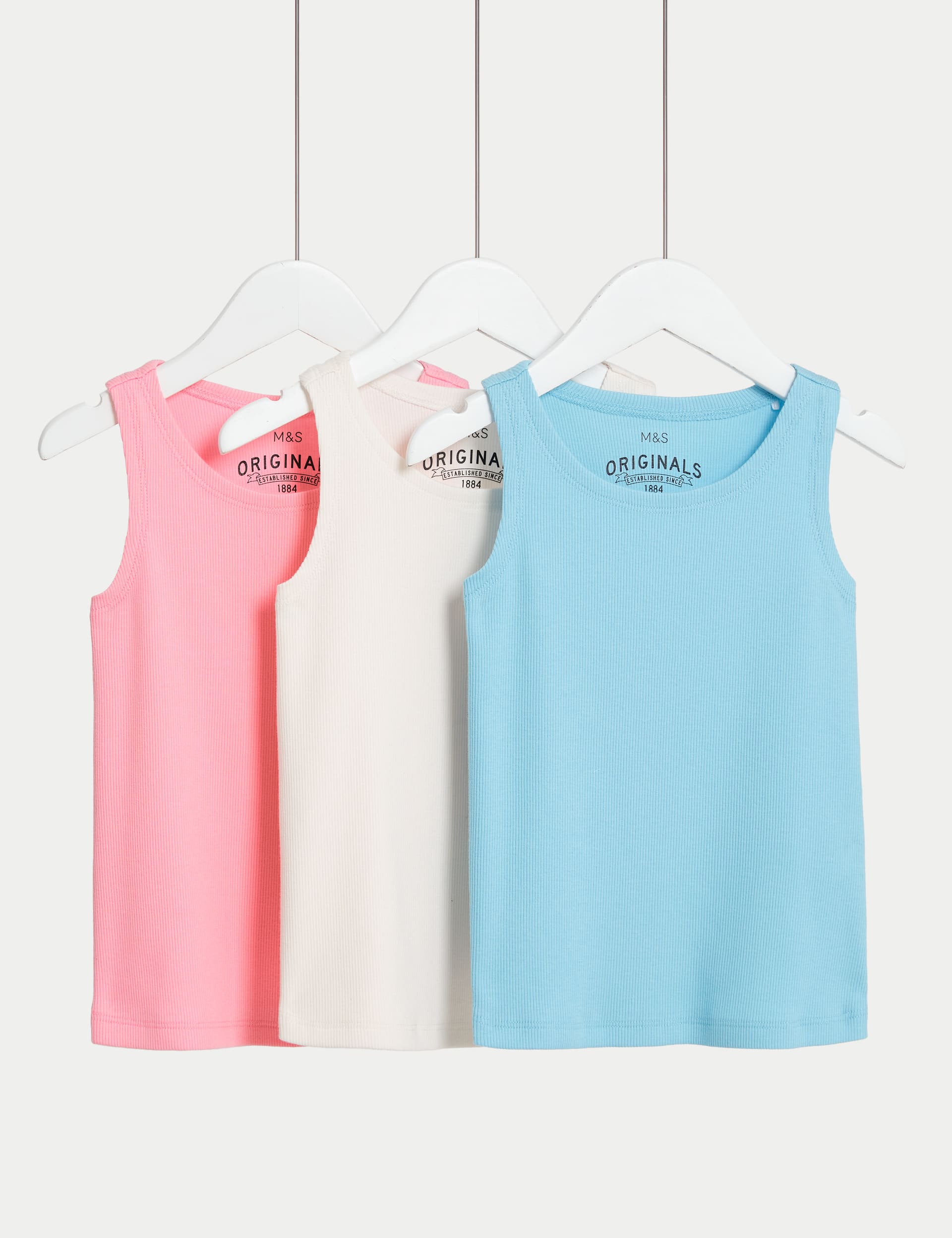 3pk Cotton Rich Ribbed Vest Tops (2-8 Yrs)